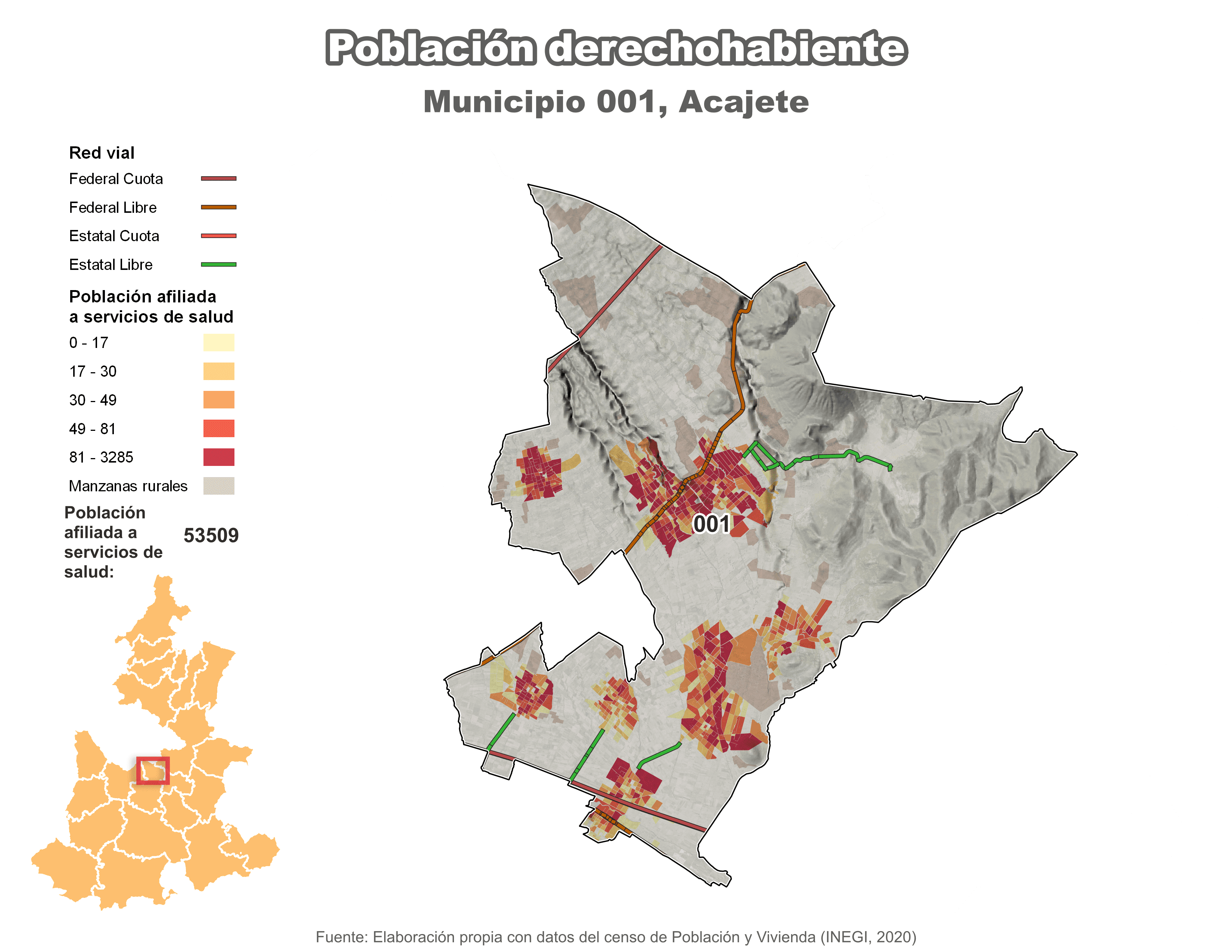 Biblioteca de Mapas - Población derechohabiente municipio de Acajete