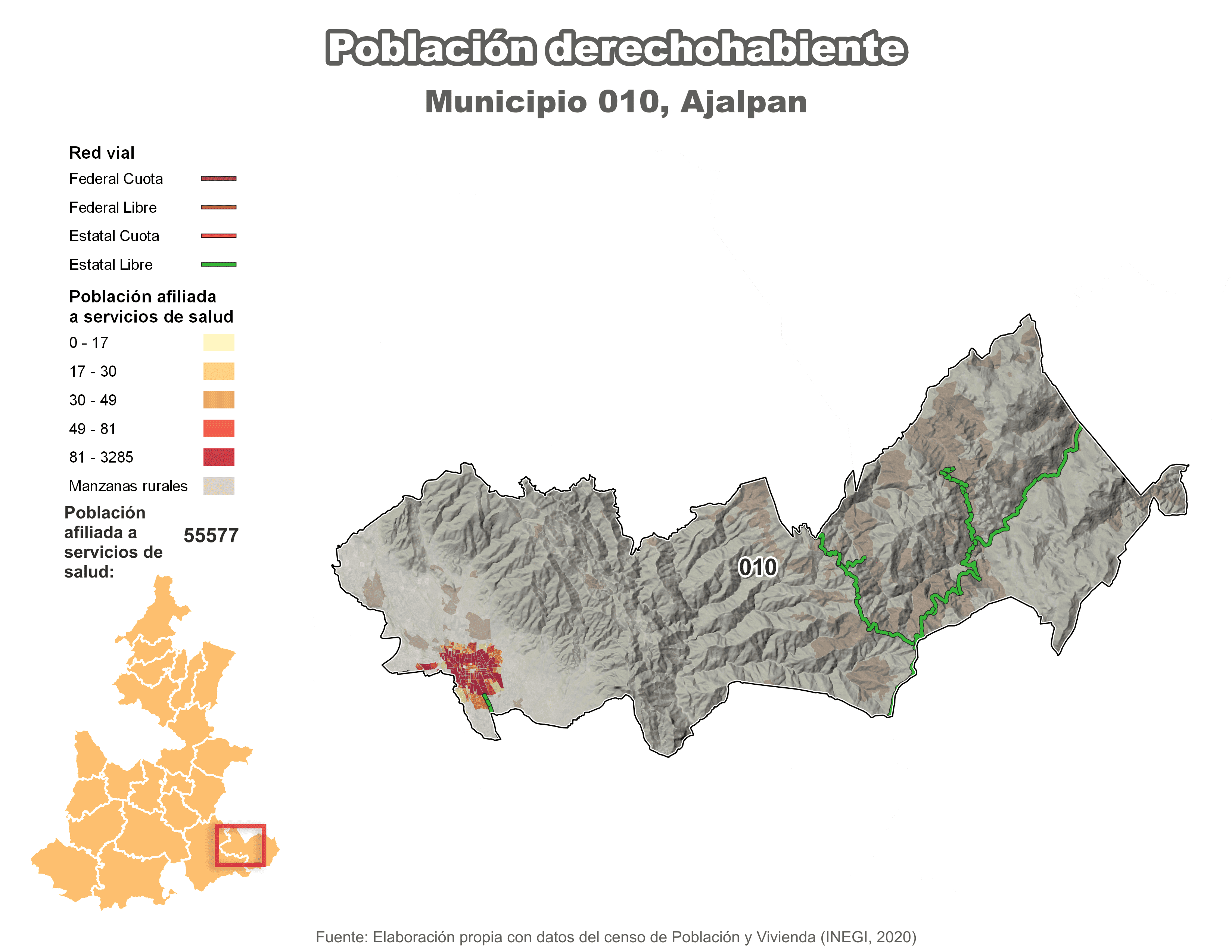 Biblioteca de Mapas - Población derechohabiente municipio de Ajalpan