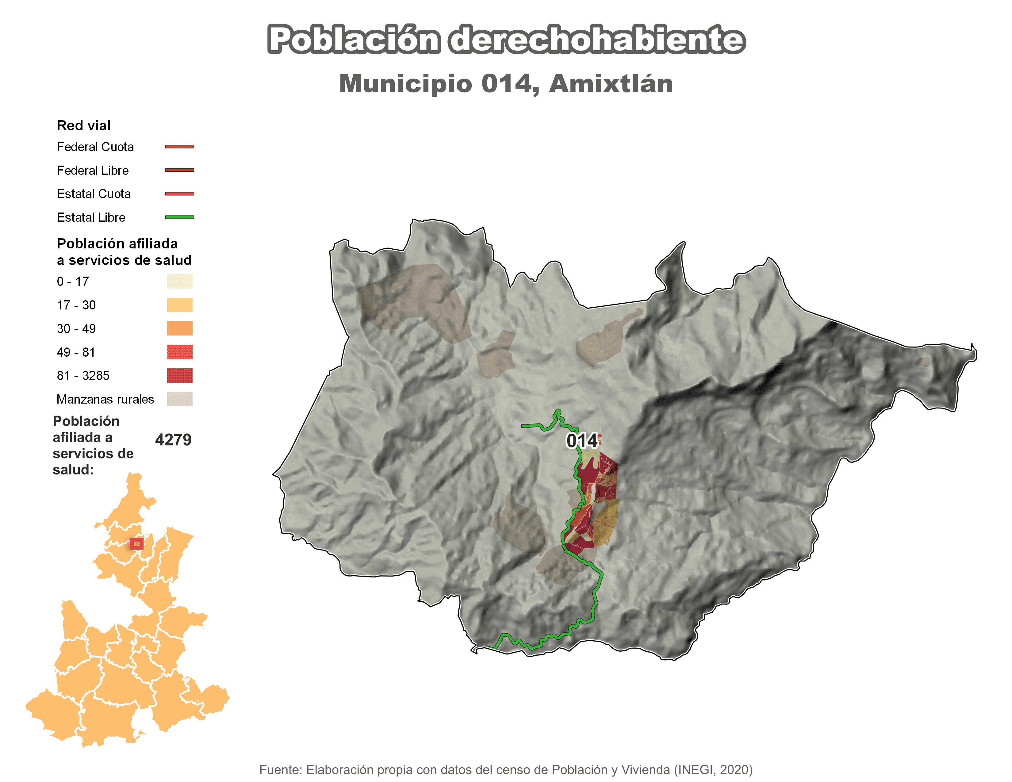 Biblioteca de Mapas - Población derechohabiente municipio de Amixtlán