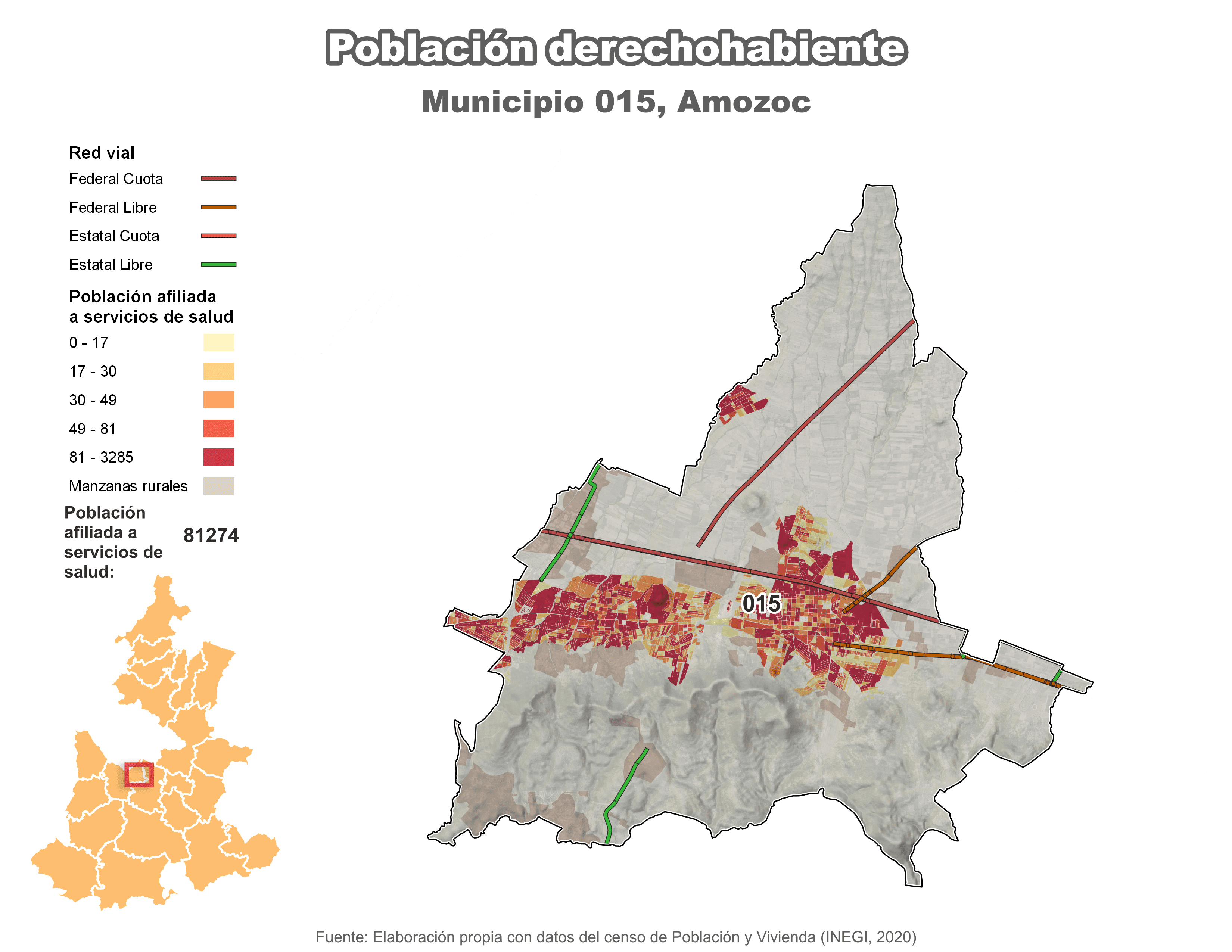 Biblioteca de Mapas - Población derechohabiente municipio de Amozoc