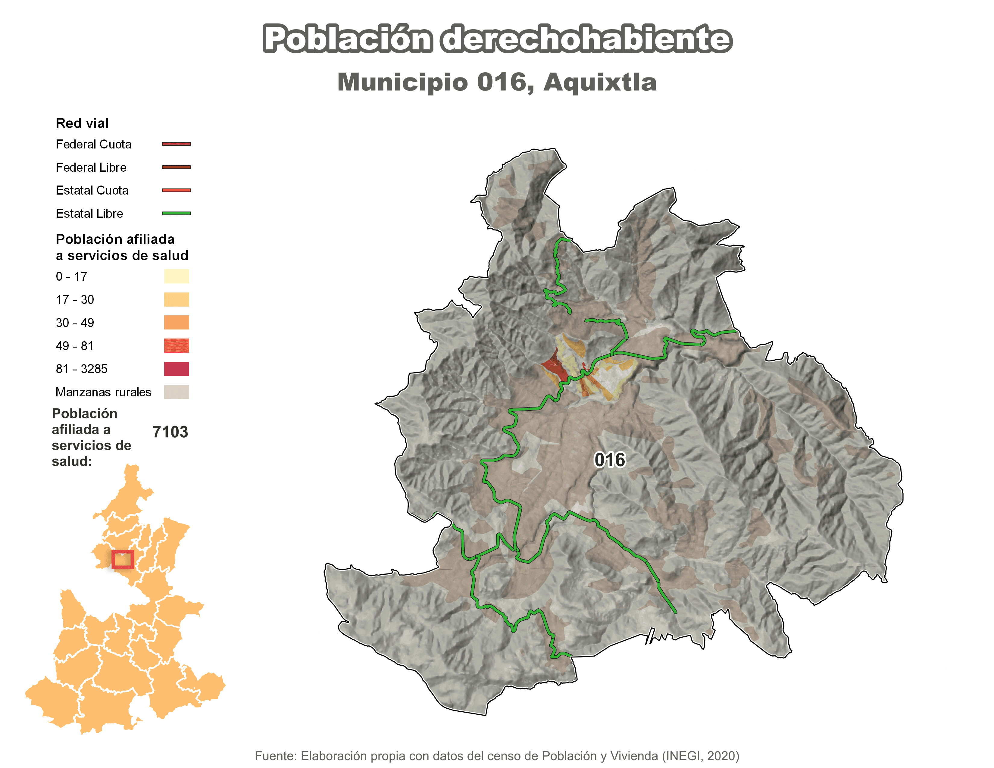 Biblioteca de Mapas - Población derechohabiente municipio de Aquixtla