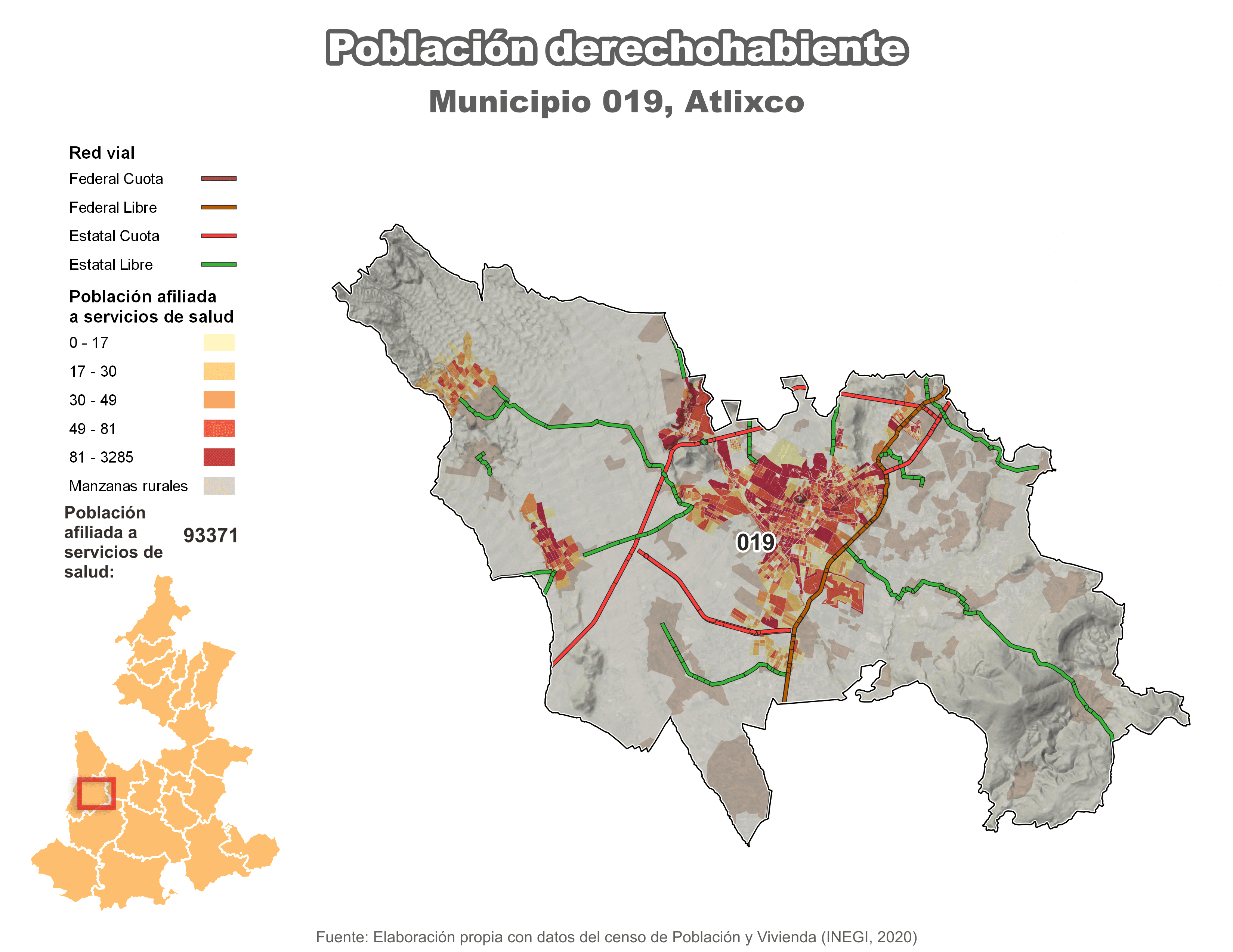 Biblioteca de Mapas - Población derechohabiente municipio de Atlixco