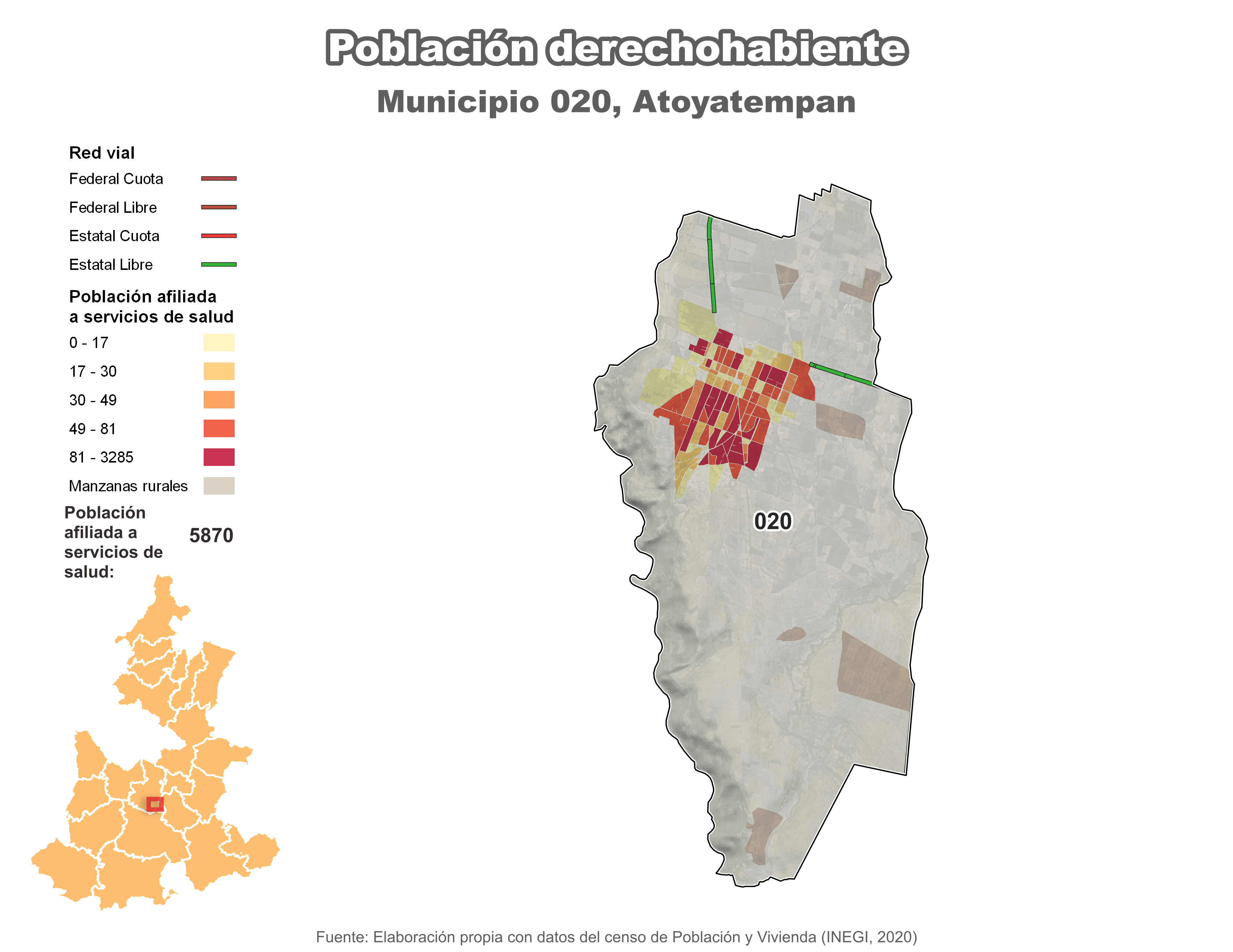 Biblioteca de Mapas - Población derechohabiente municipio de Atoyatempan