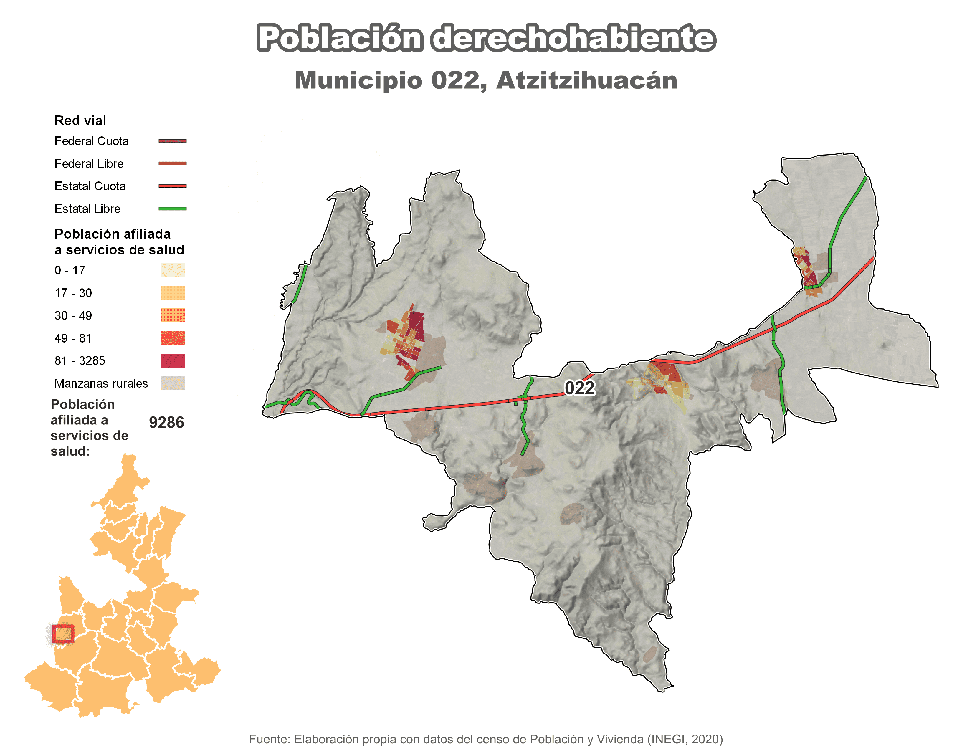 Biblioteca de Mapas - Población derechohabiente municipio de Atzitzihuacán