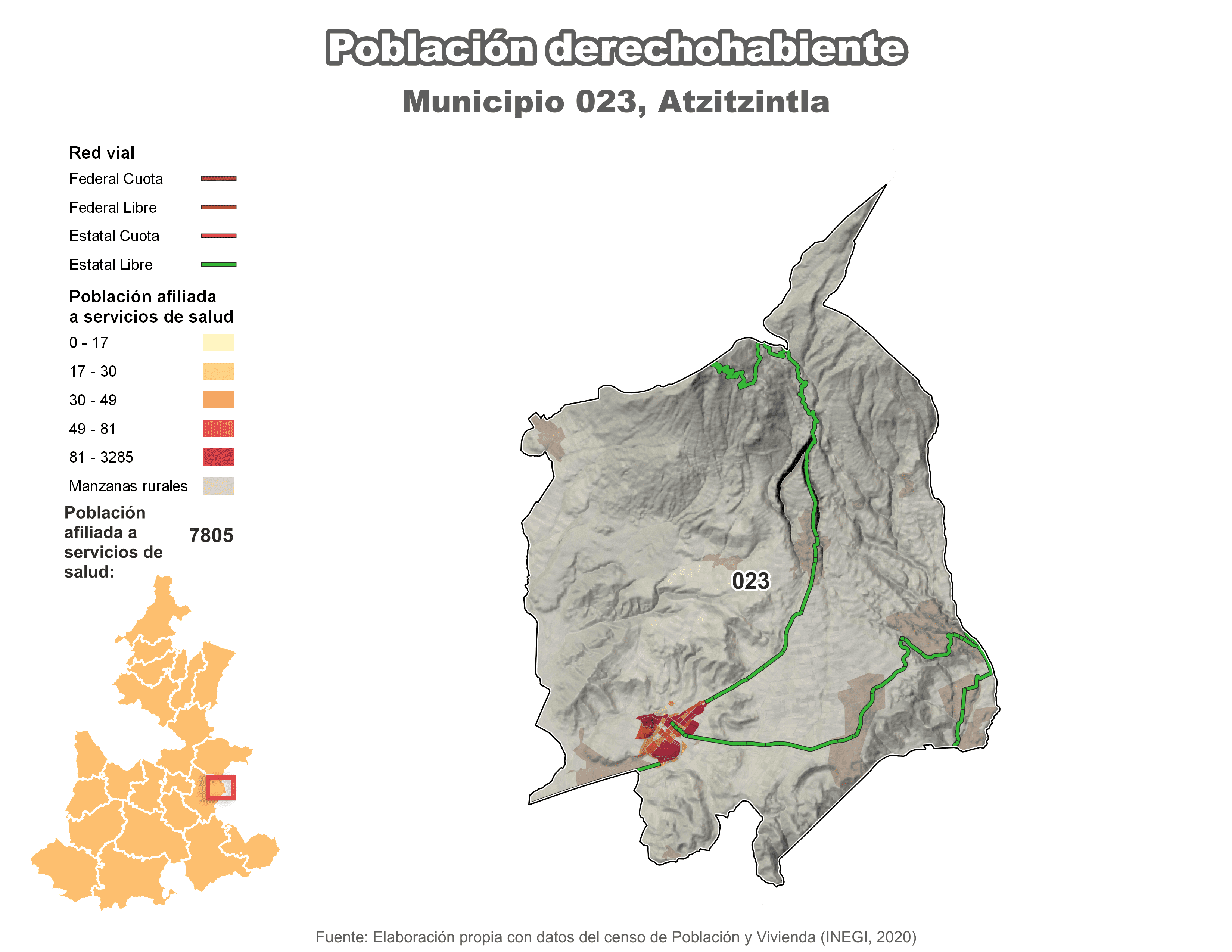 Biblioteca de Mapas - Población derechohabiente municipio de Atzitzintla