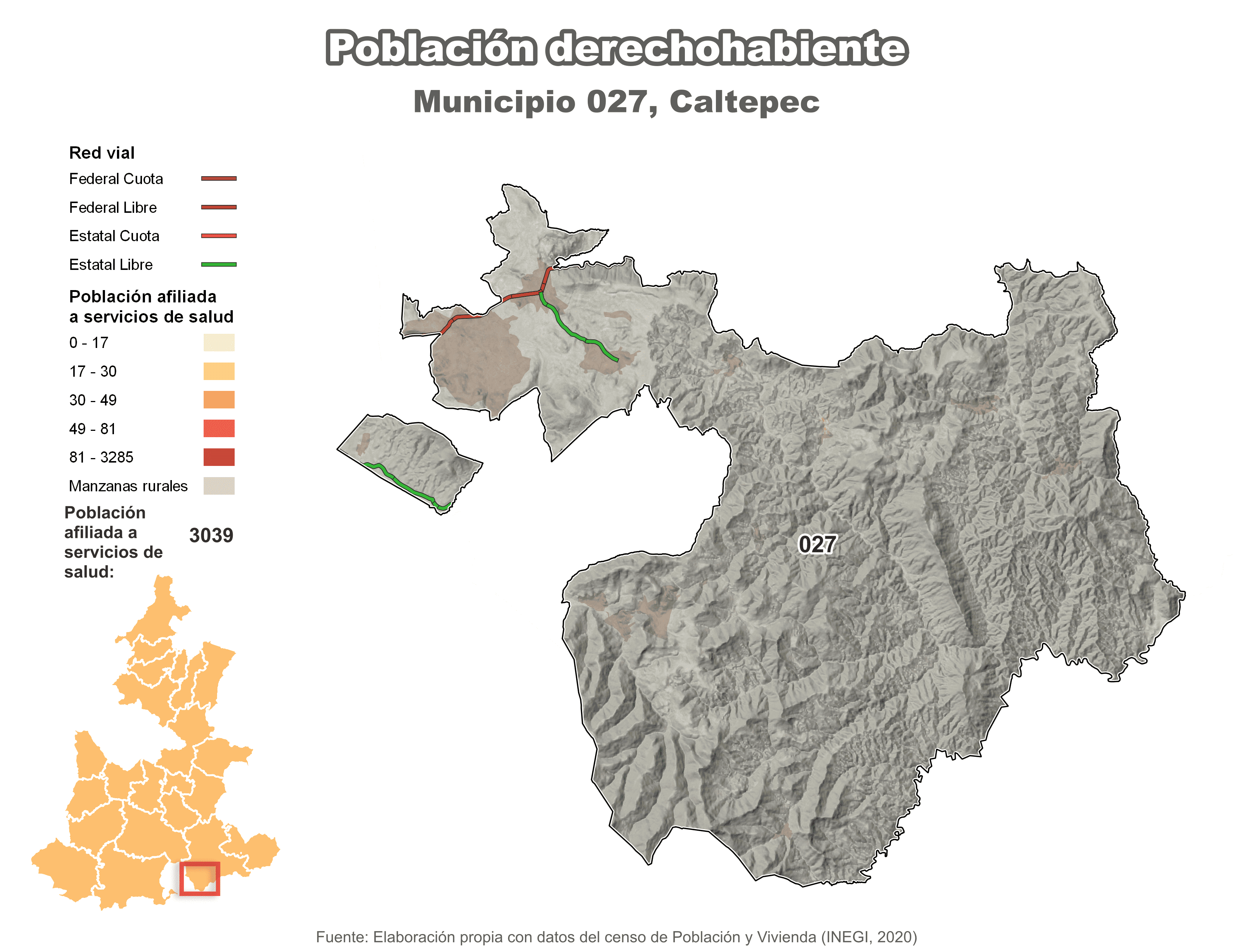 Biblioteca de Mapas - Población derechohabiente municipio de Caltepec