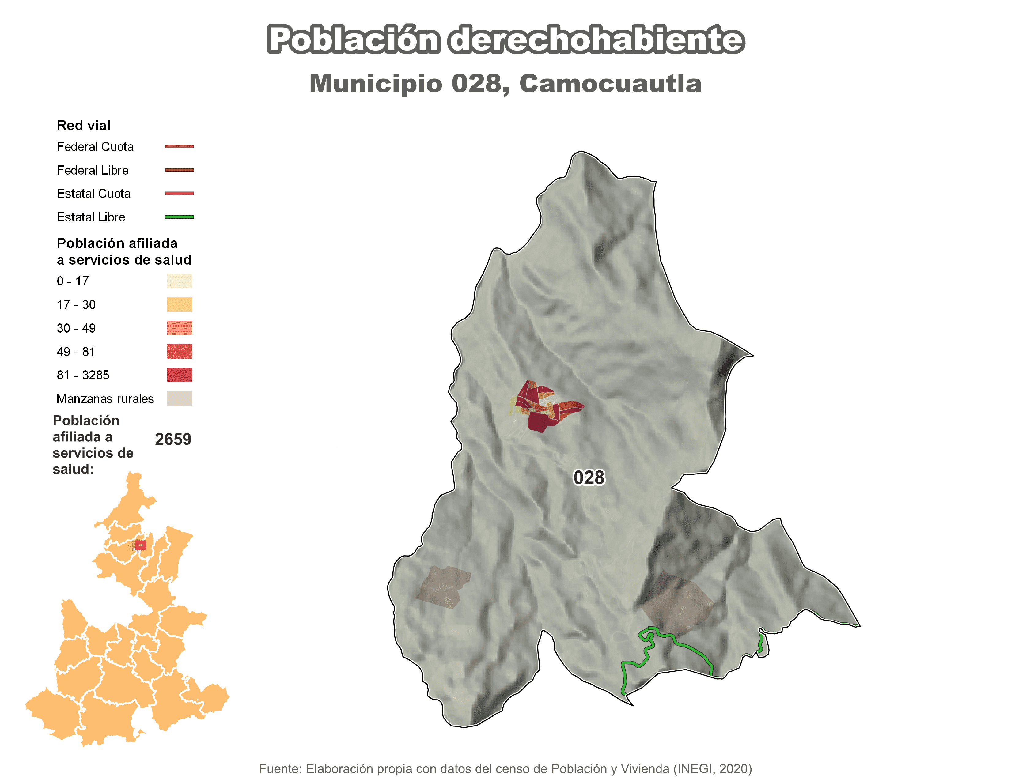 Biblioteca de Mapas - Población derechohabiente municipio de Camocuautla