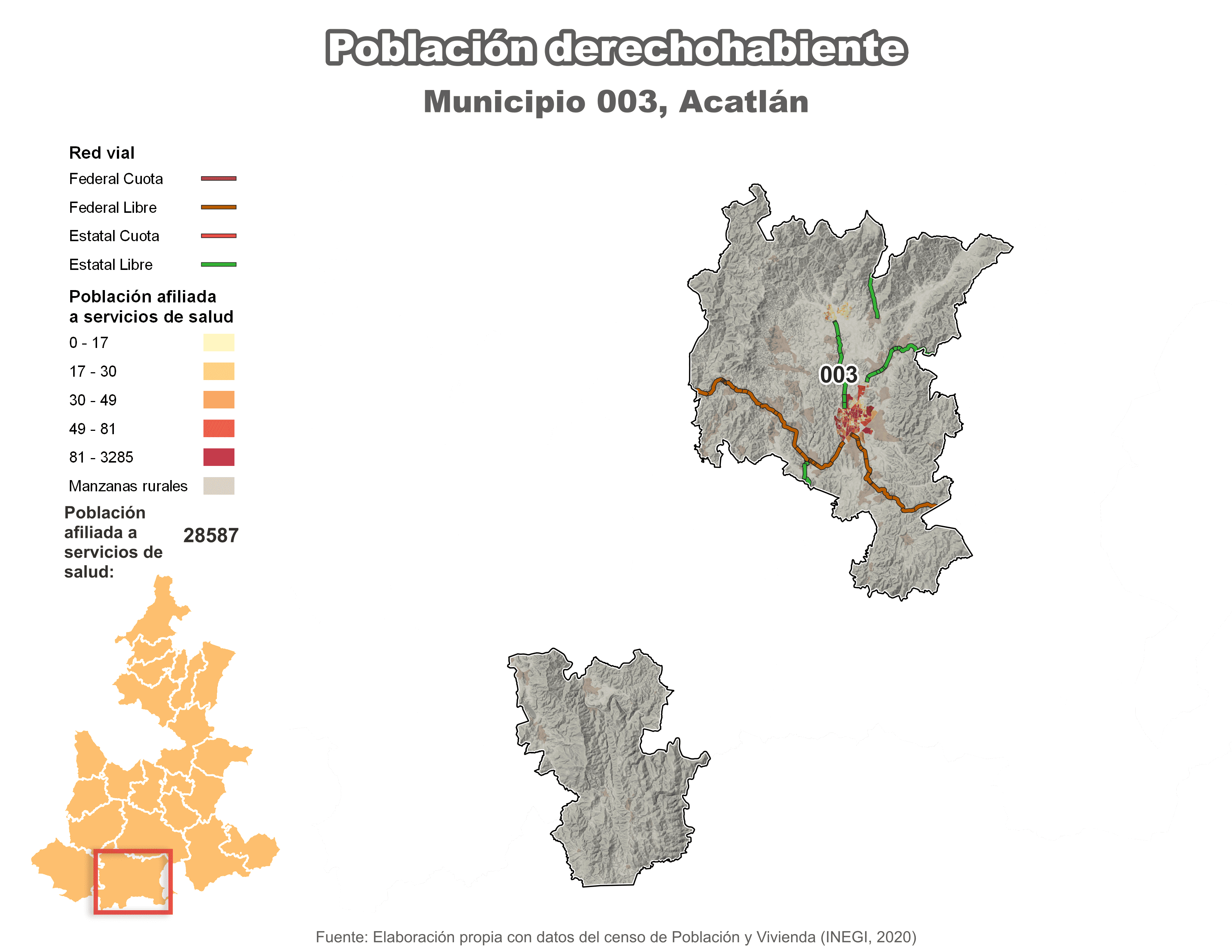 Biblioteca de Mapas - Población derechohabiente municipio de Acatlán