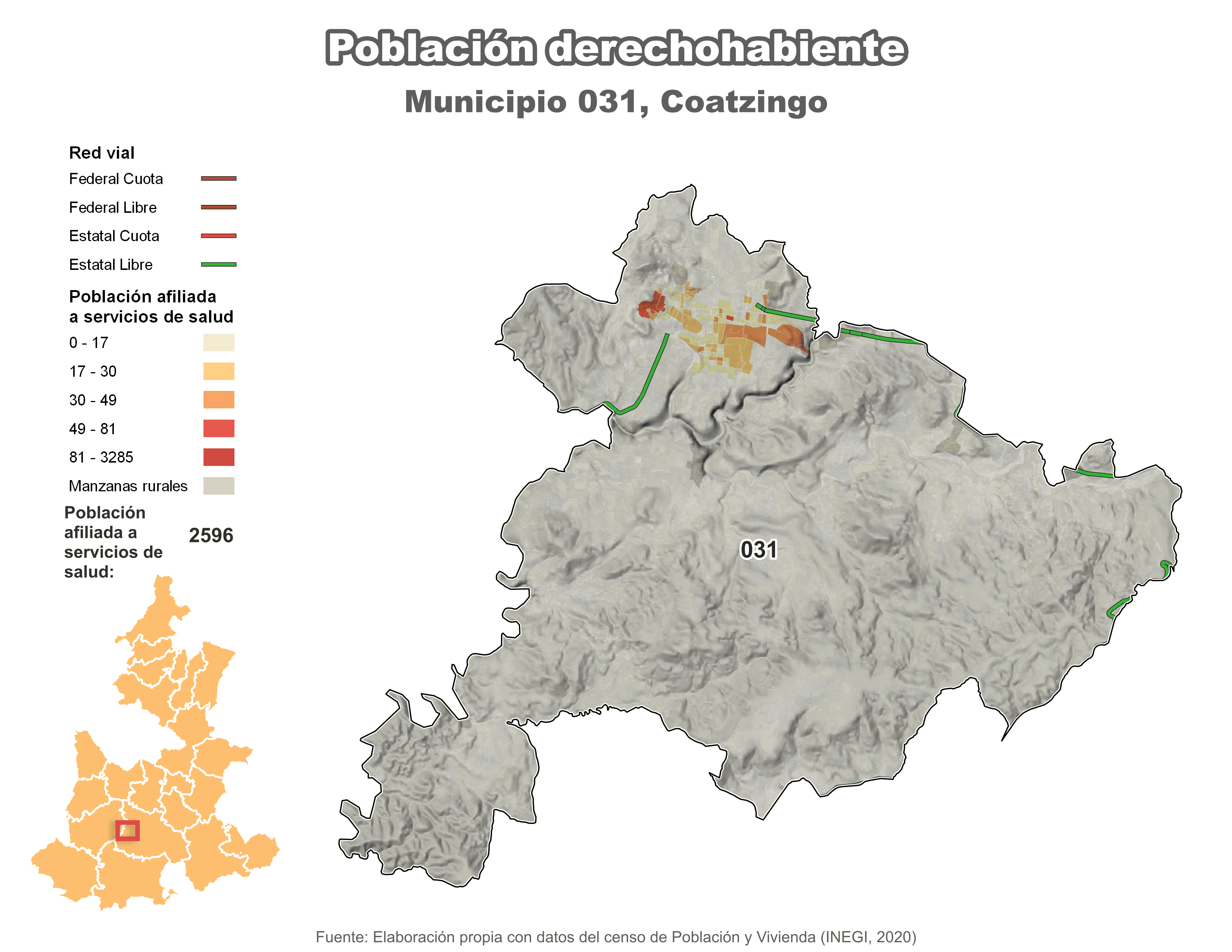 Biblioteca de Mapas - Población derechohabiente municipio de Coatzingo