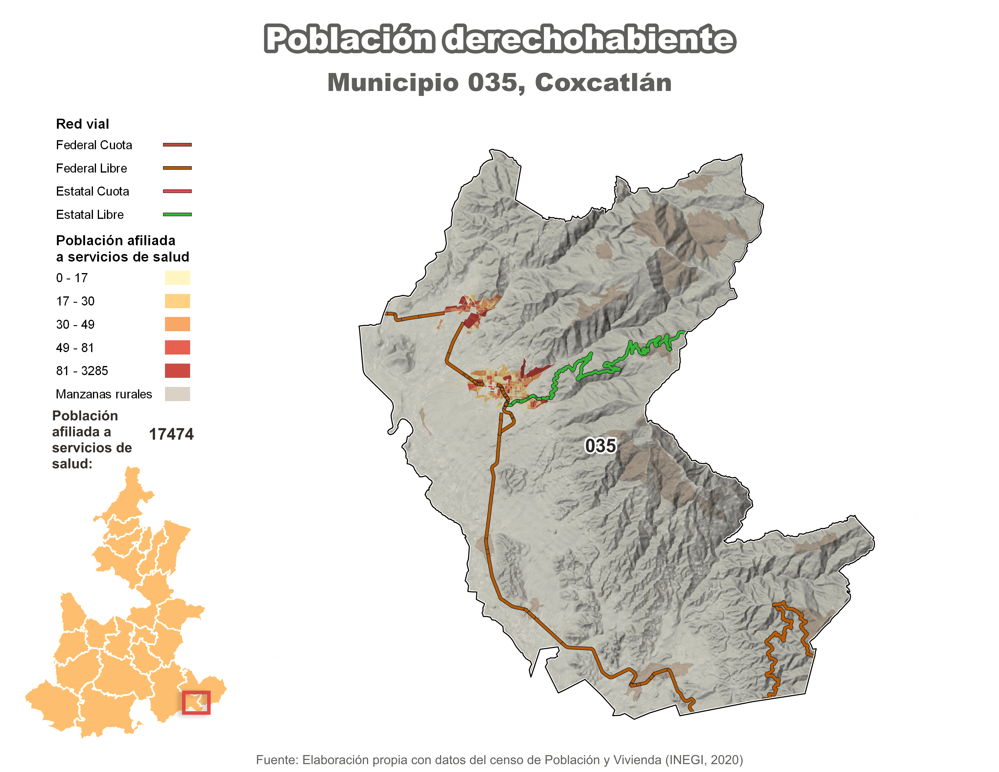 Biblioteca de Mapas - Población derechohabiente municipio de Coxcatlán