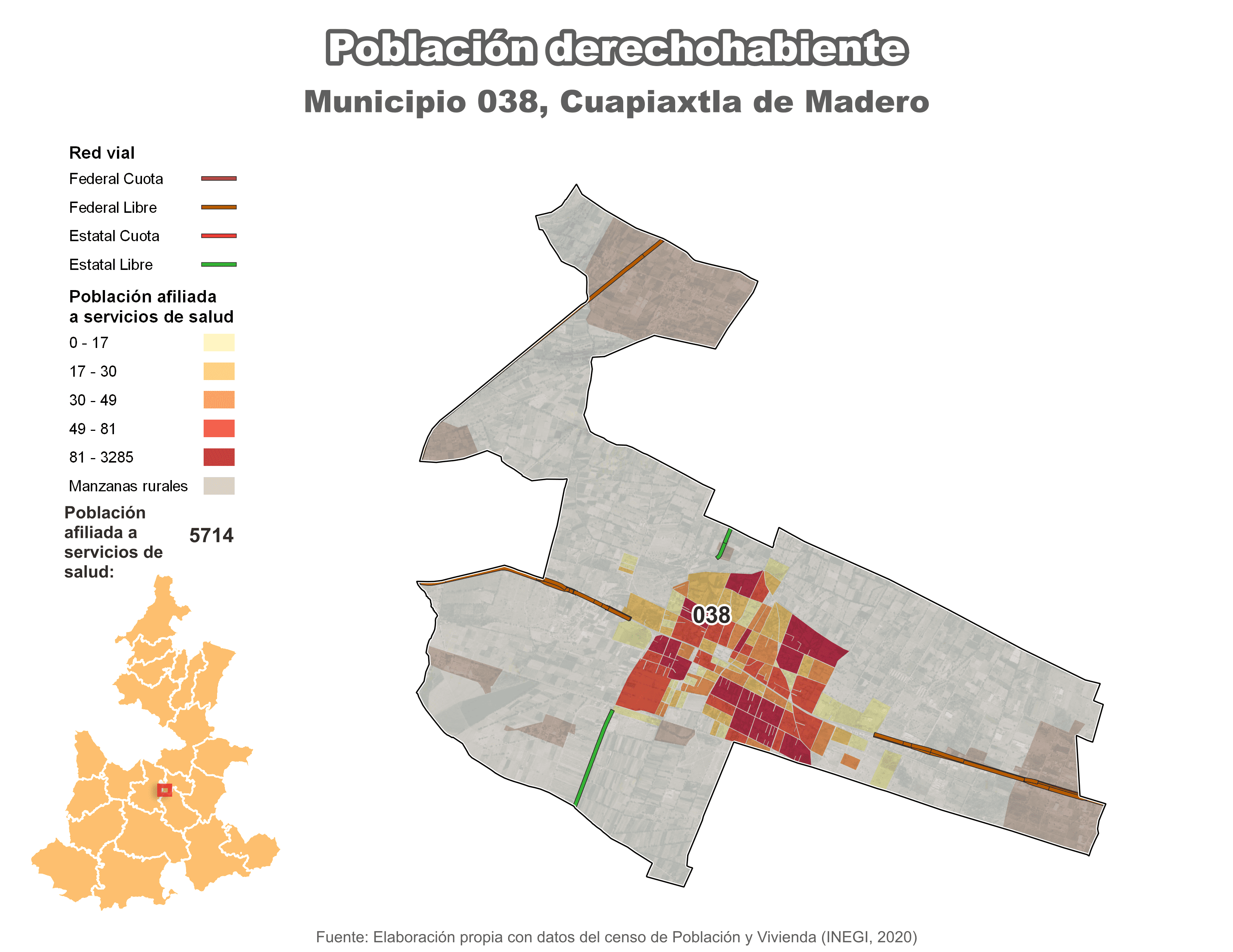 Biblioteca de Mapas - Población derechohabiente municipio de Cuapiaxtla de Madero