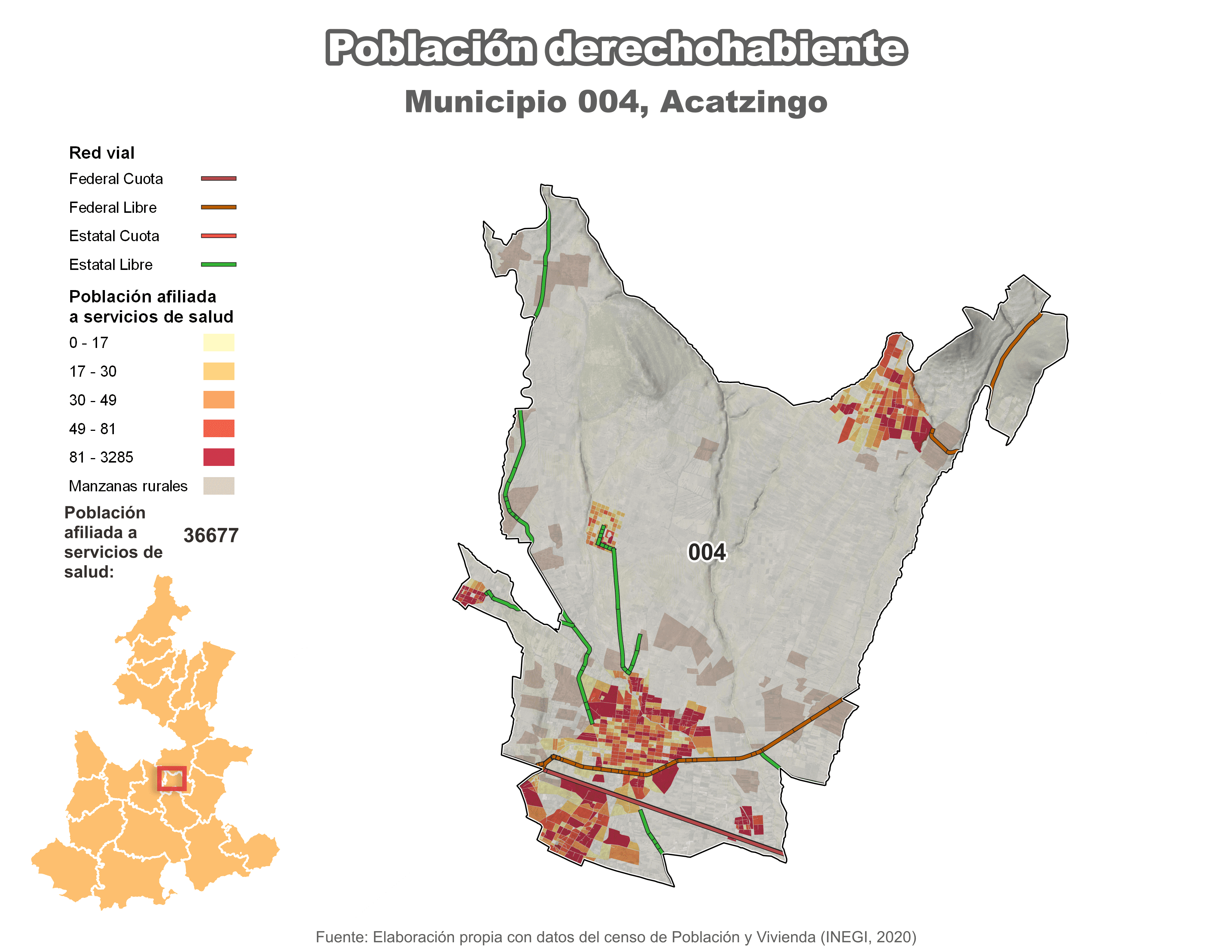 Biblioteca de Mapas - Población derechohabiente municipio de Acatzingo