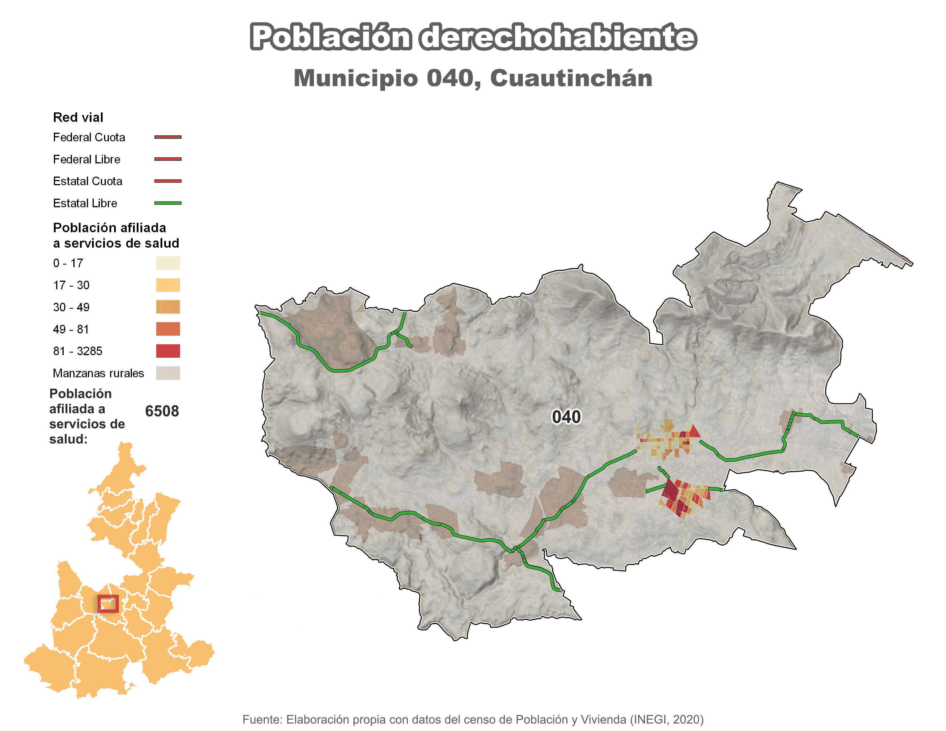 Biblioteca de Mapas - Población derechohabiente municipio de Cuautinchán