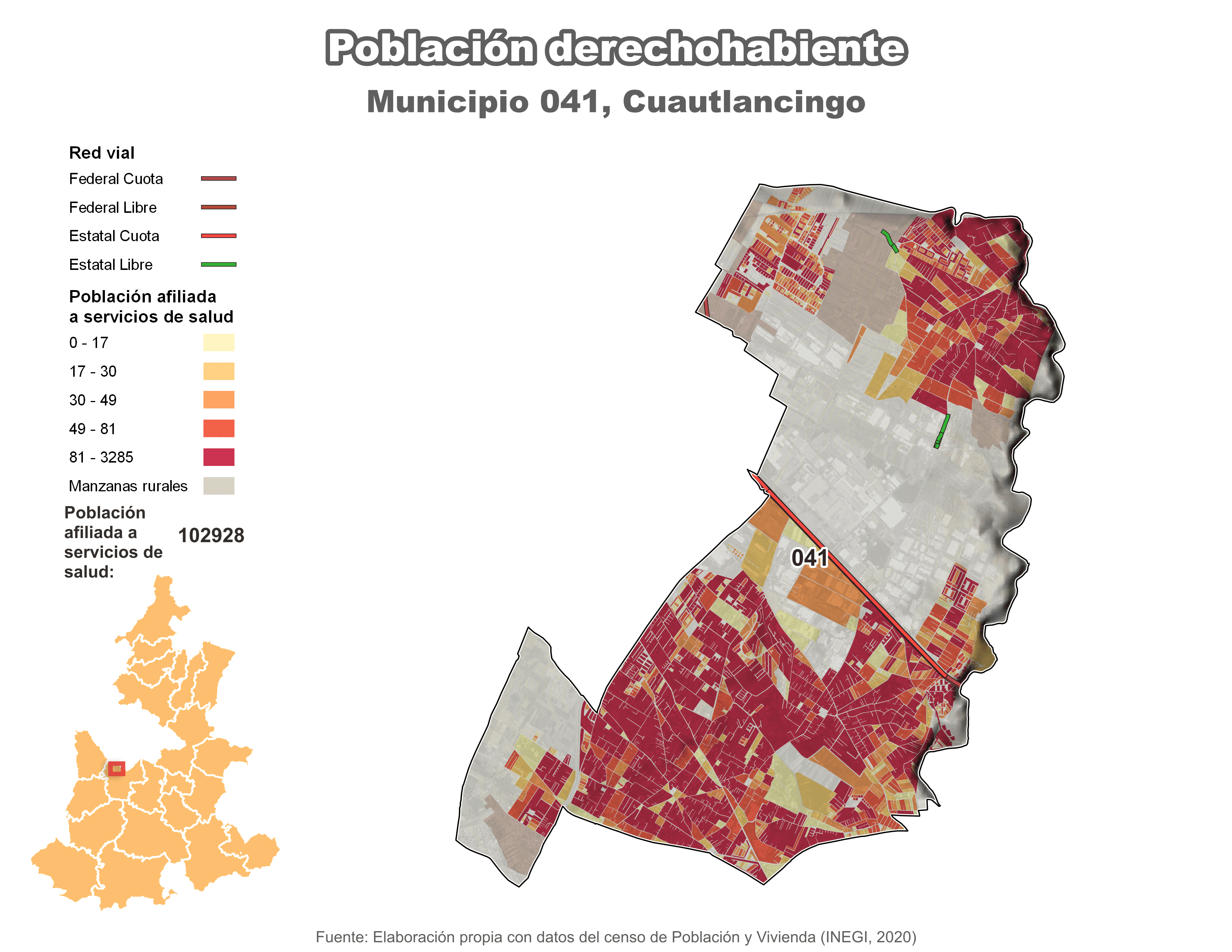 Biblioteca de Mapas - Población derechohabiente municipio de Cuautlancingo