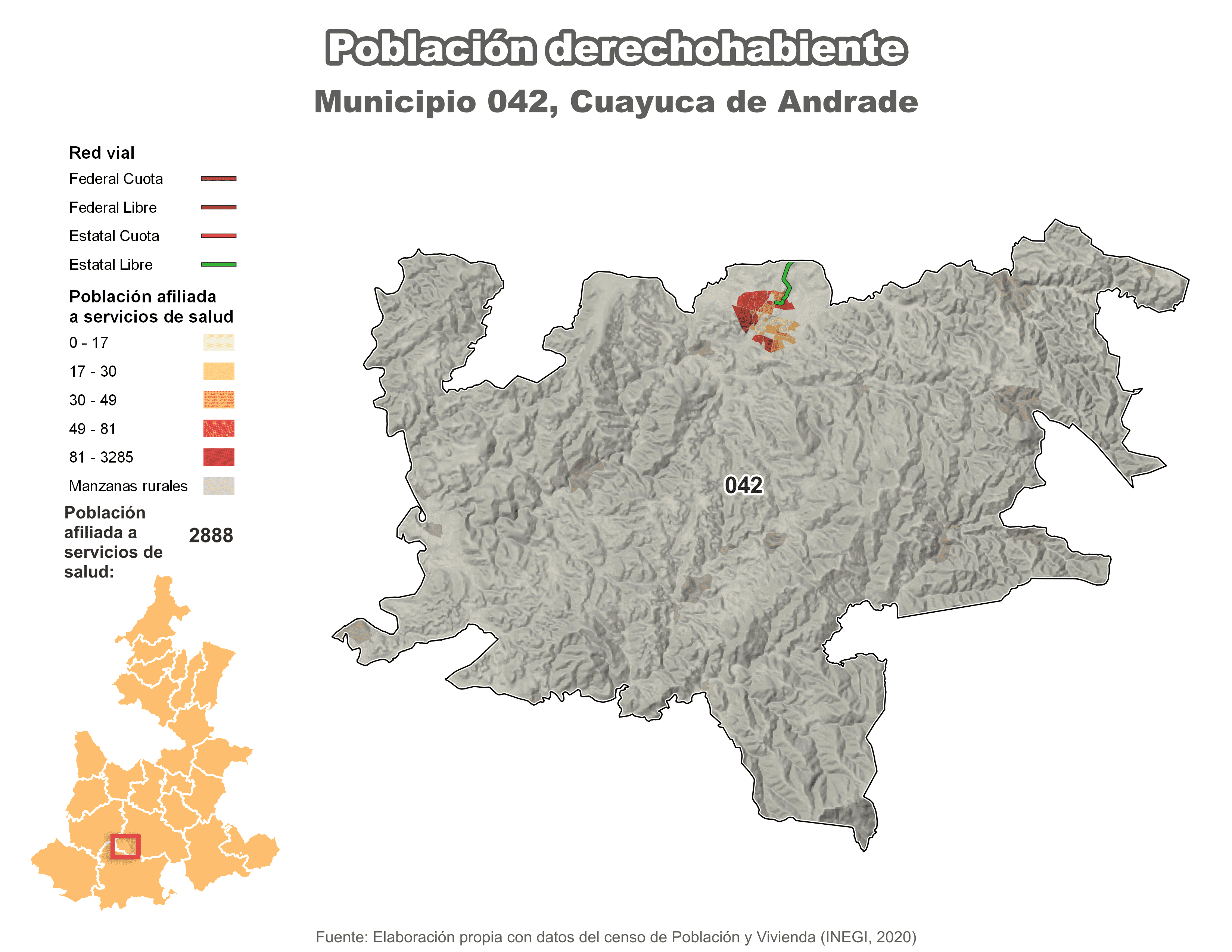 Biblioteca de Mapas - Población derechohabiente municipio de Cuayuca de Andrade