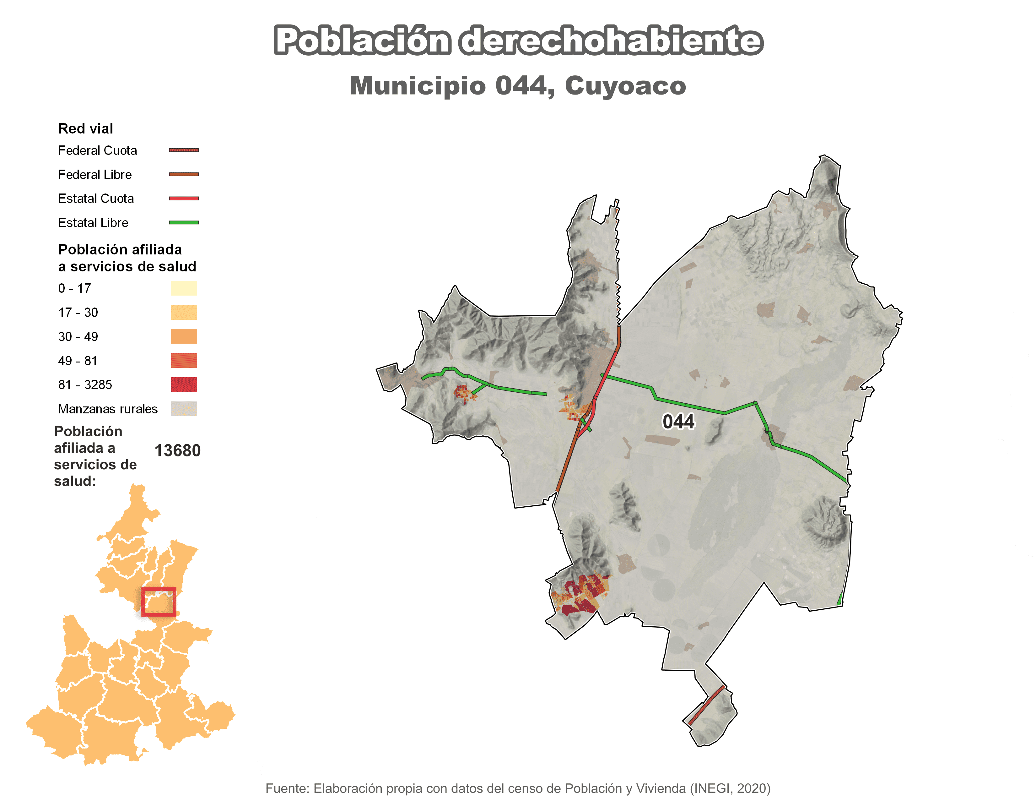 Biblioteca de Mapas - Población derechohabiente municipio de Cuyoaco