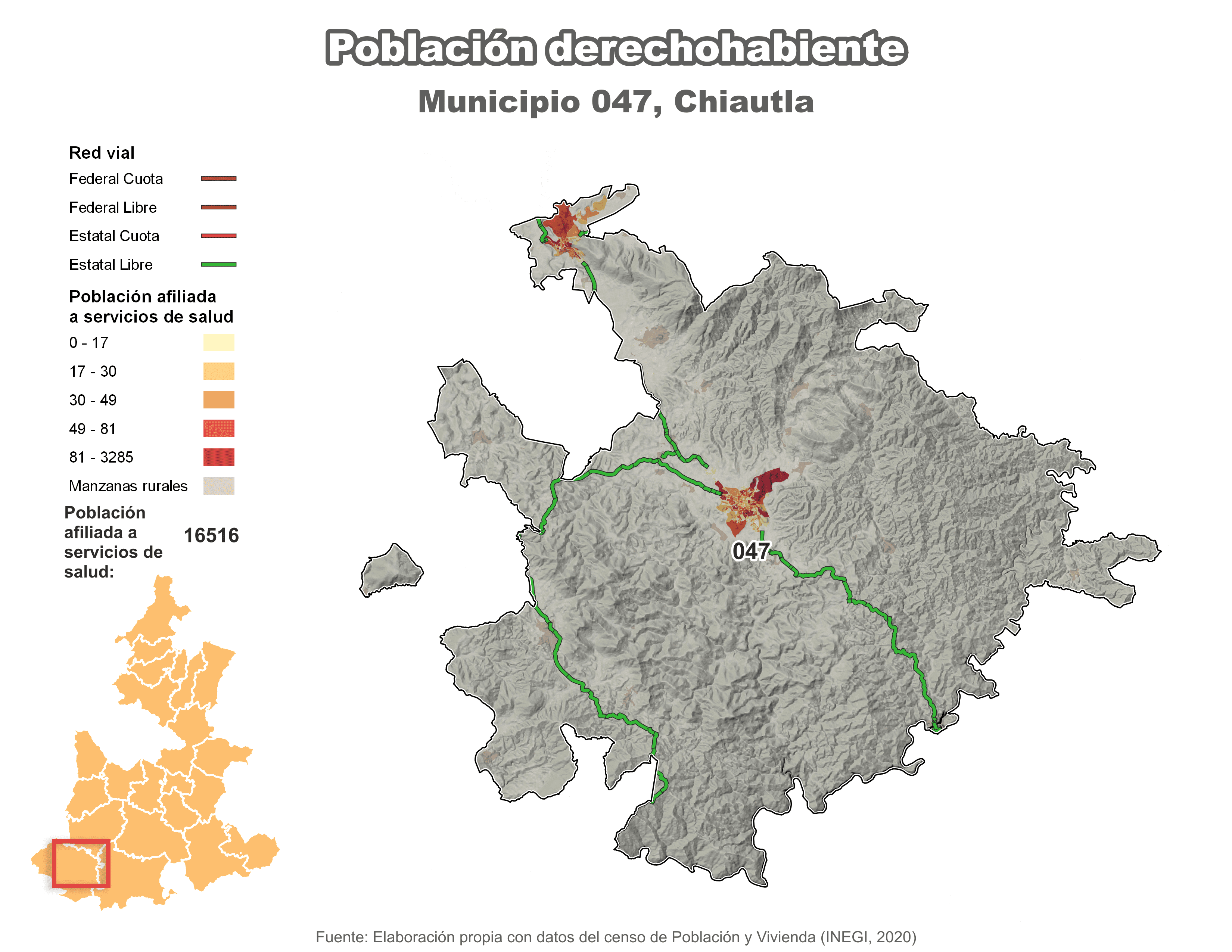 Biblioteca de Mapas - Población derechohabiente municipio de Chiautla