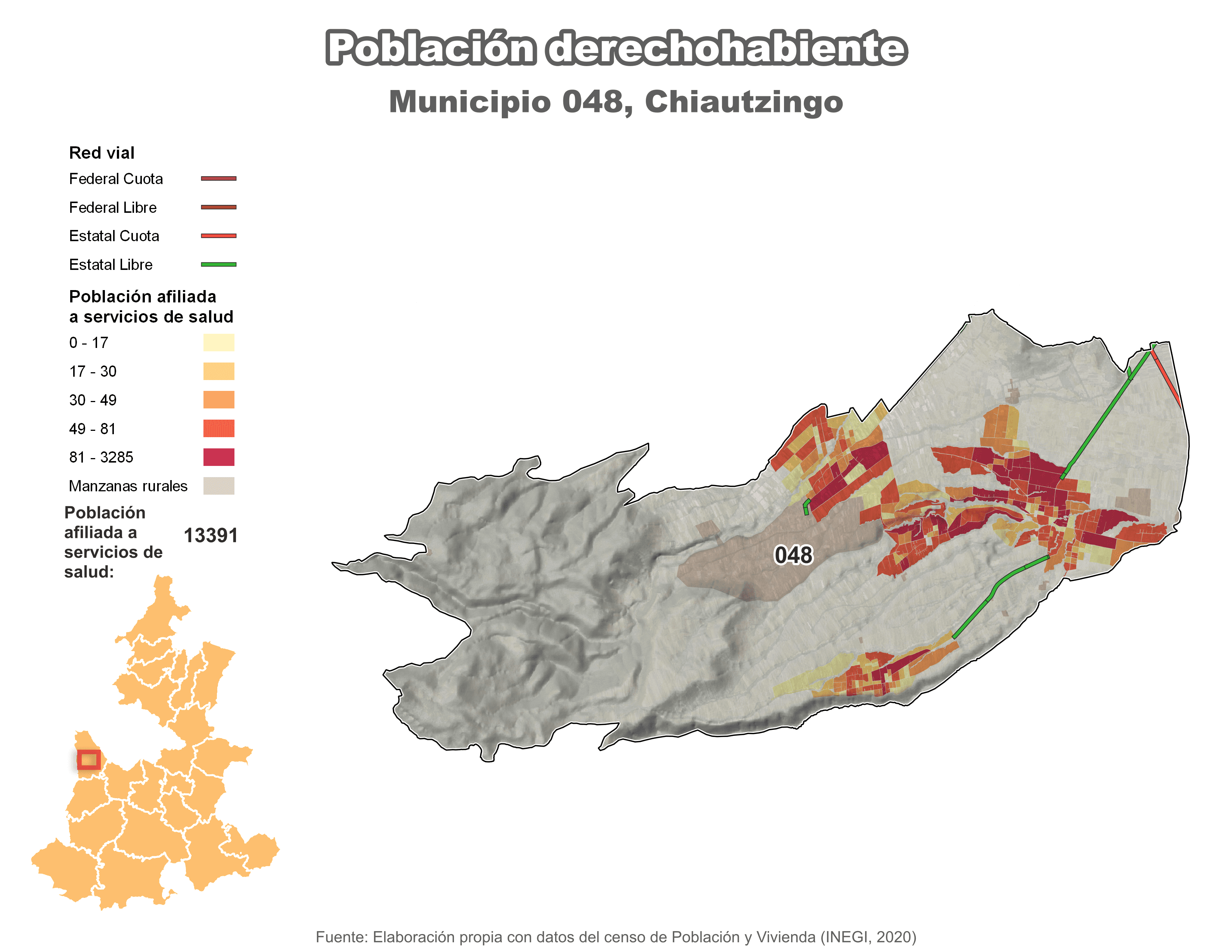 Biblioteca de Mapas - Población derechohabiente municipio de Chiautzingo