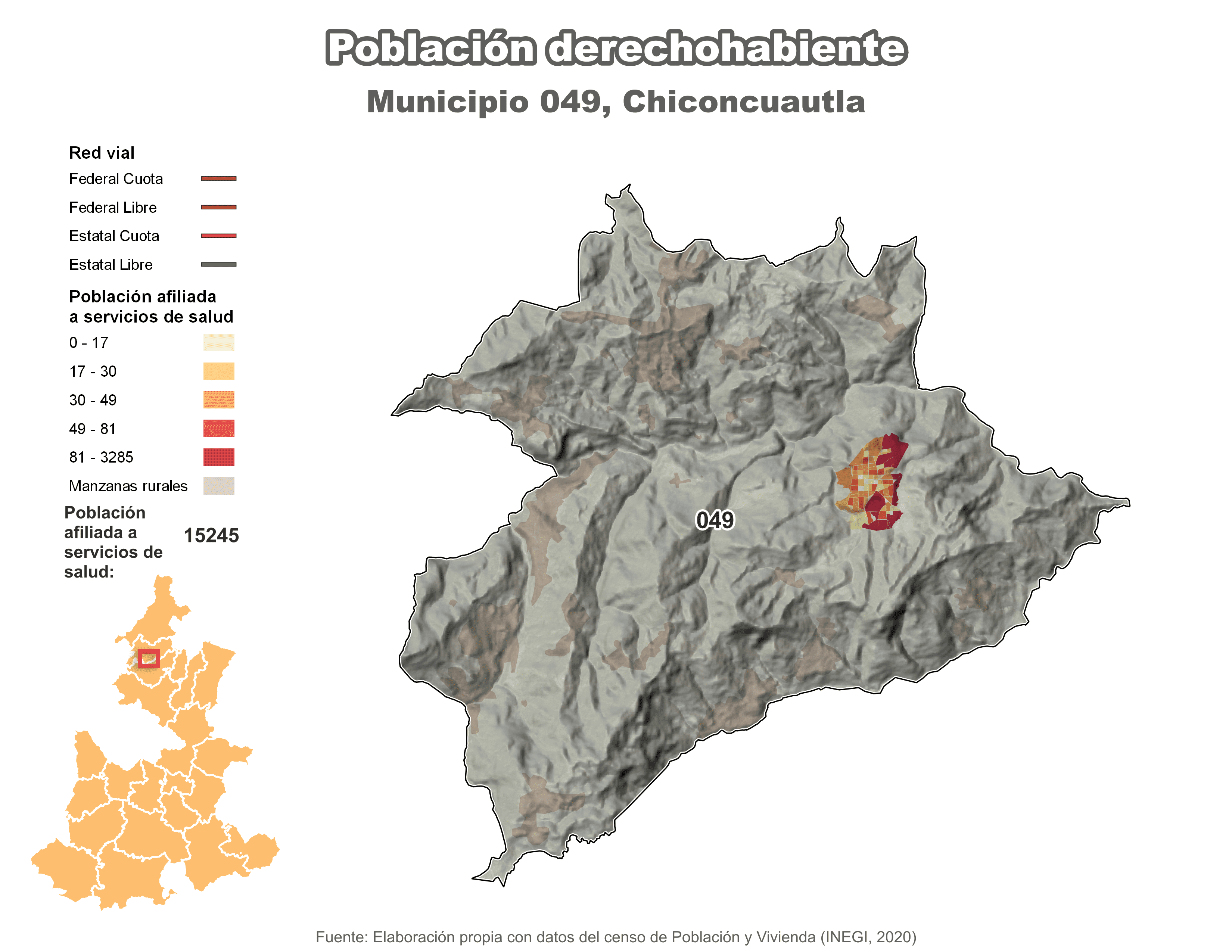 Biblioteca de Mapas - Población derechohabiente municipio de Chiconcuautla