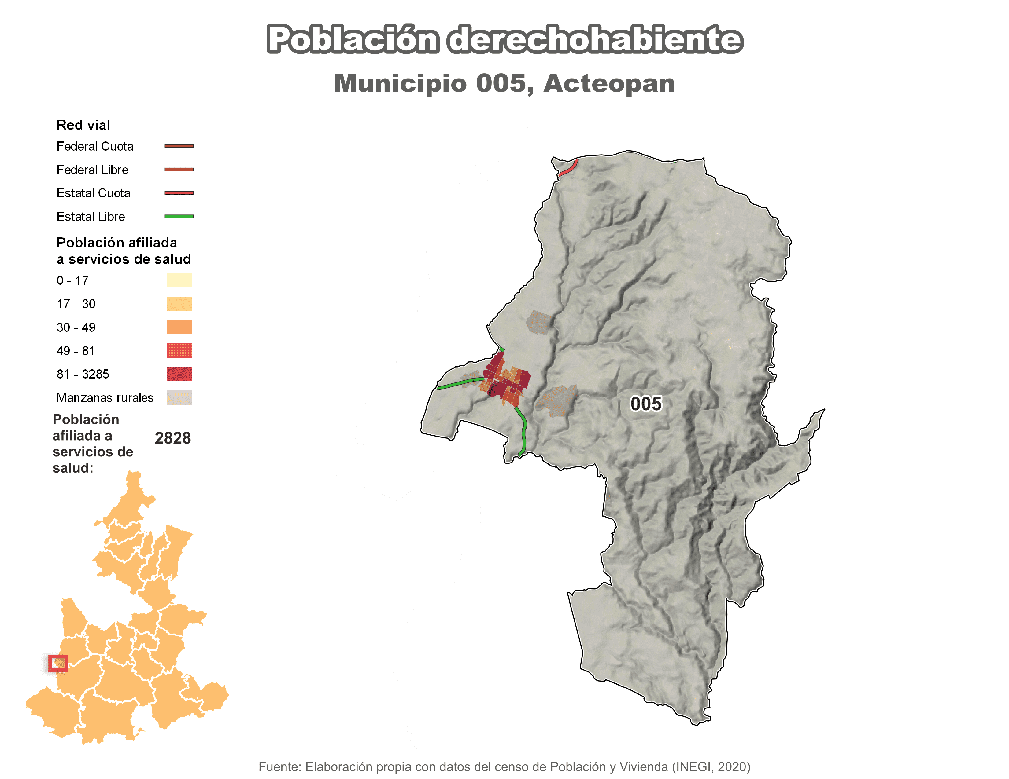 Biblioteca de Mapas - Población derechohabiente municipio de Acteopan