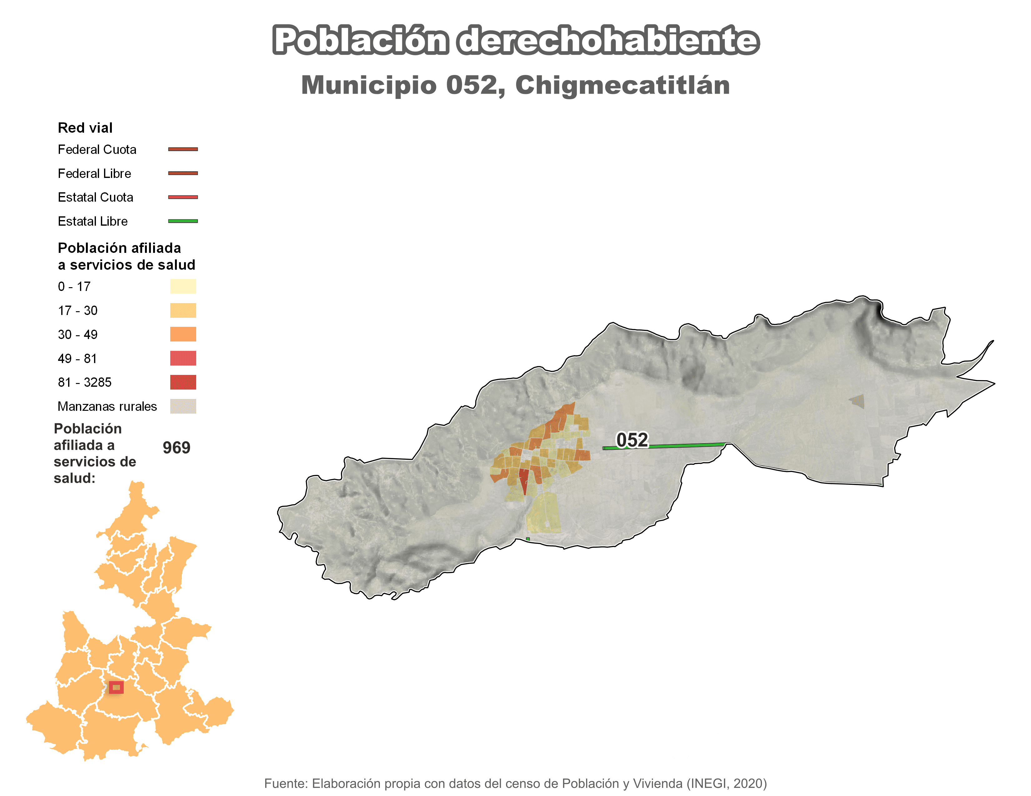 Biblioteca de Mapas - Población derechohabiente municipio de Chigmecatitlán