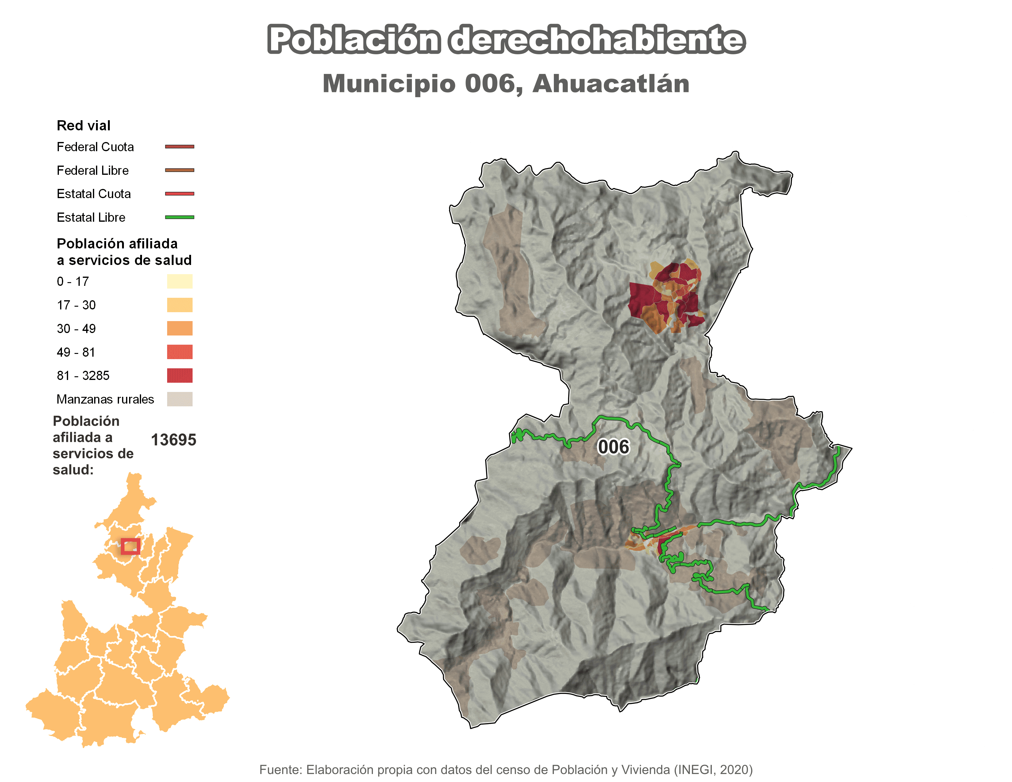 Biblioteca de Mapas - Población derechohabiente municipio de Ahuacatlán