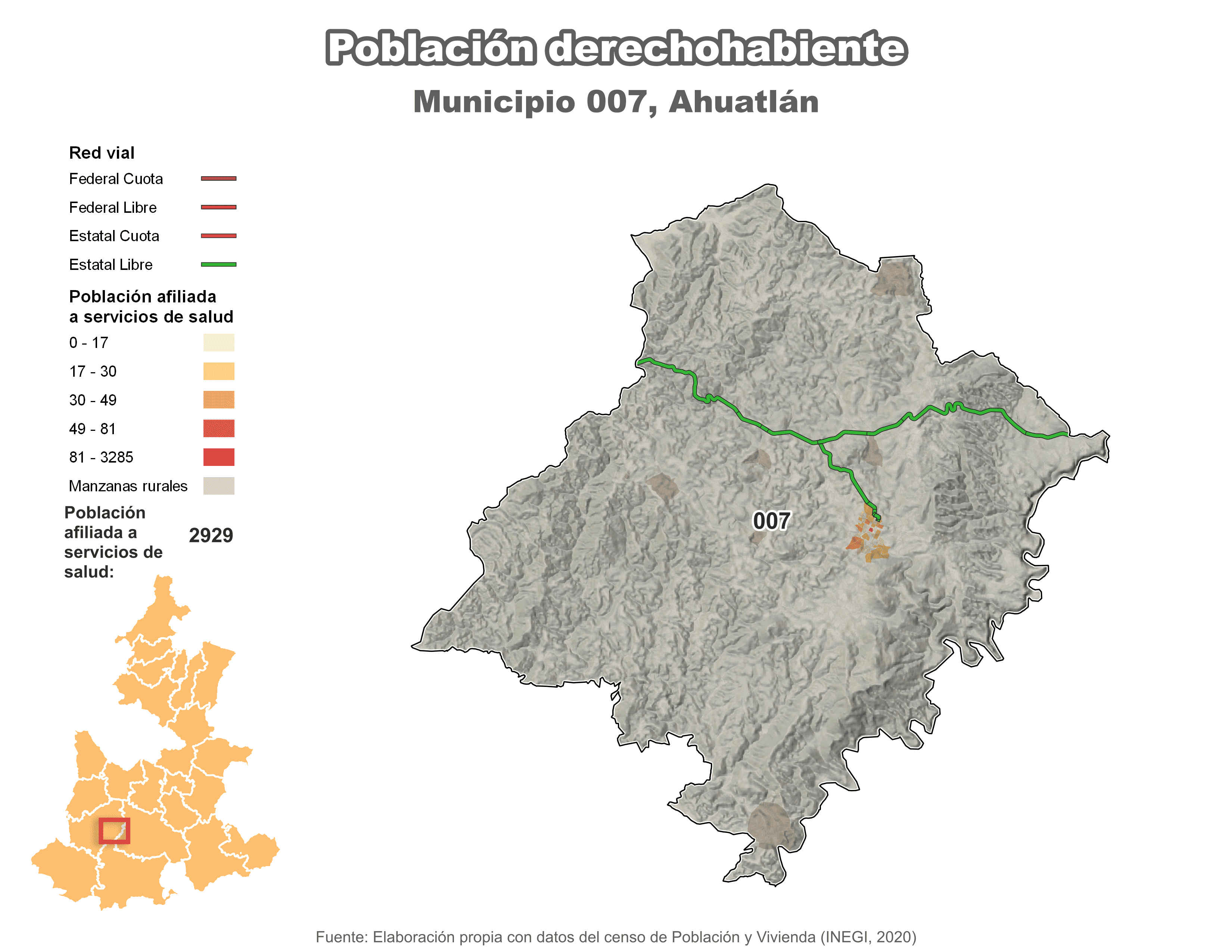 Biblioteca de Mapas - Población derechohabiente municipio de Ahuatlán