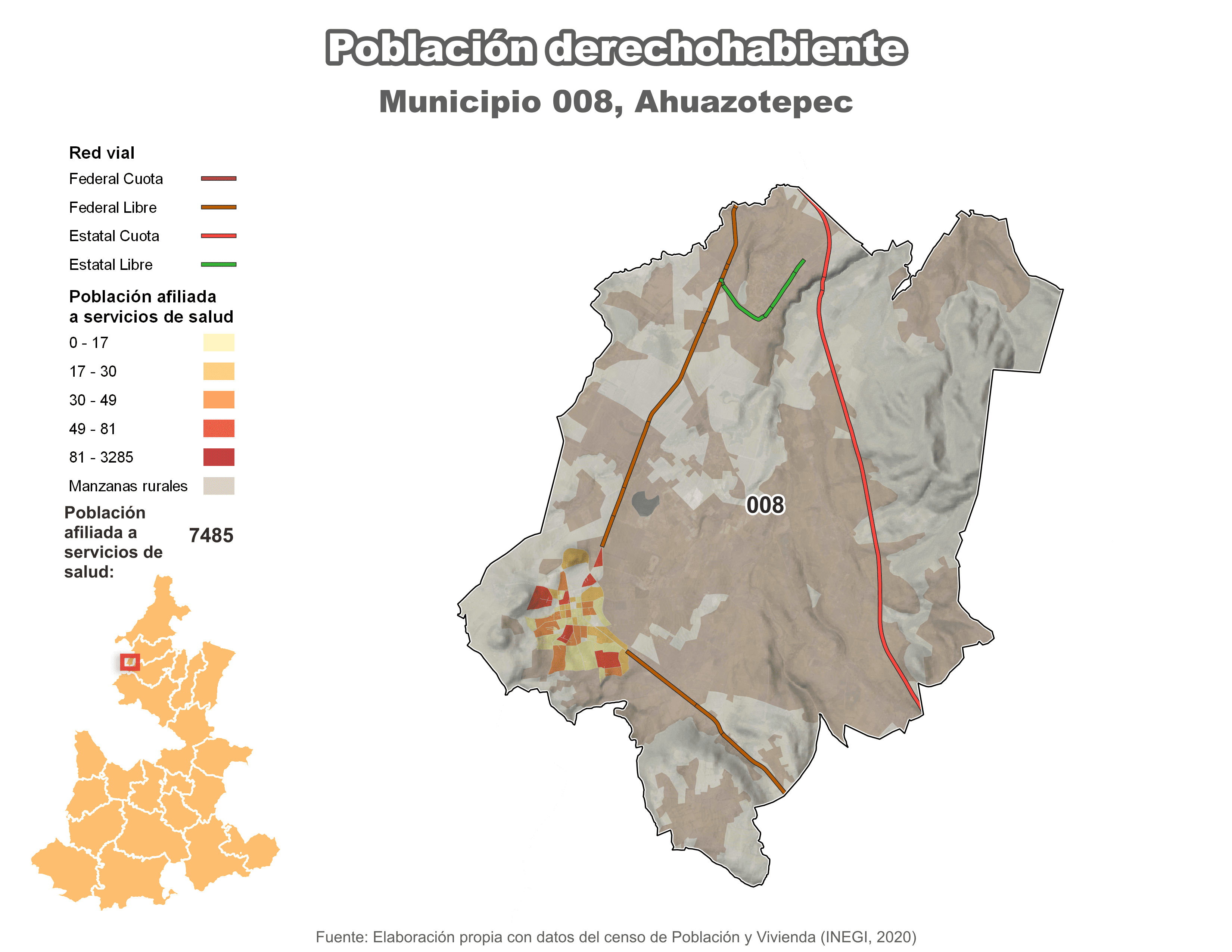 Biblioteca de Mapas - Población derechohabiente municipio de Ahuazotepec