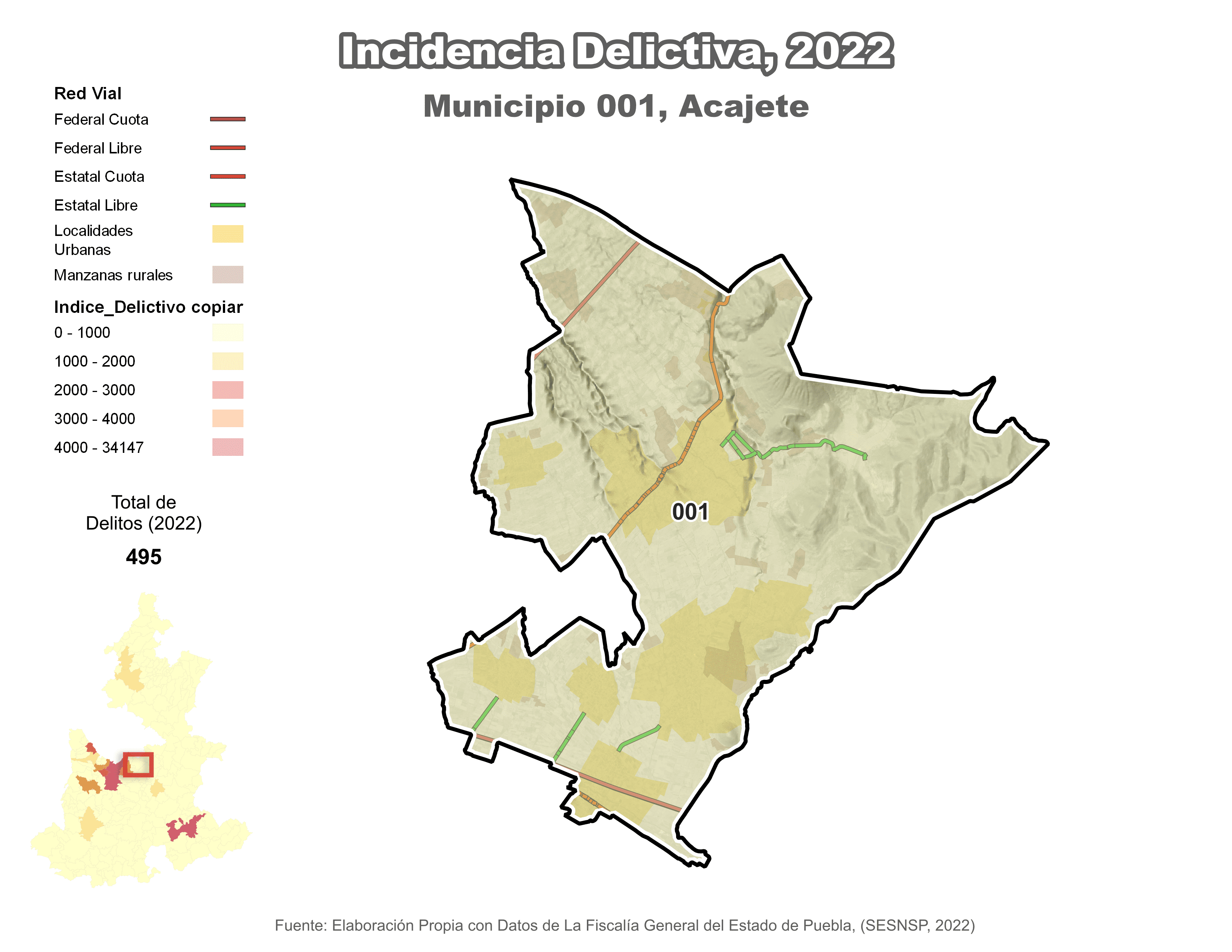 Biblioteca de Mapas - Incidencia delictiva en municipio de Acajete