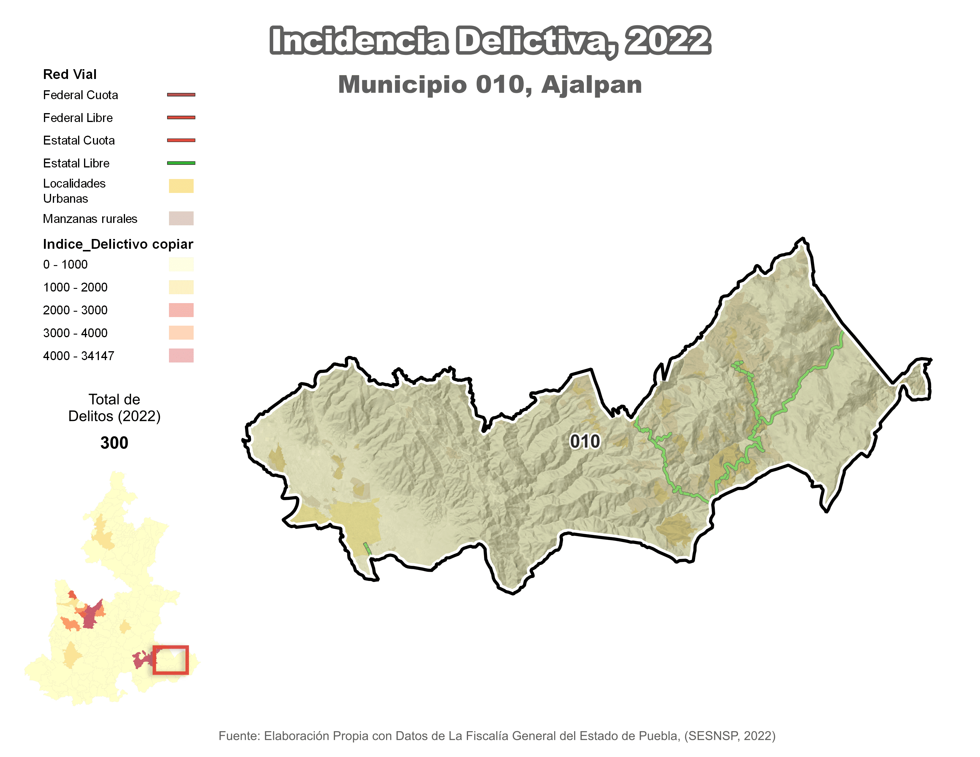 Biblioteca de Mapas - Incidencia delictiva en municipio de Ajalpan