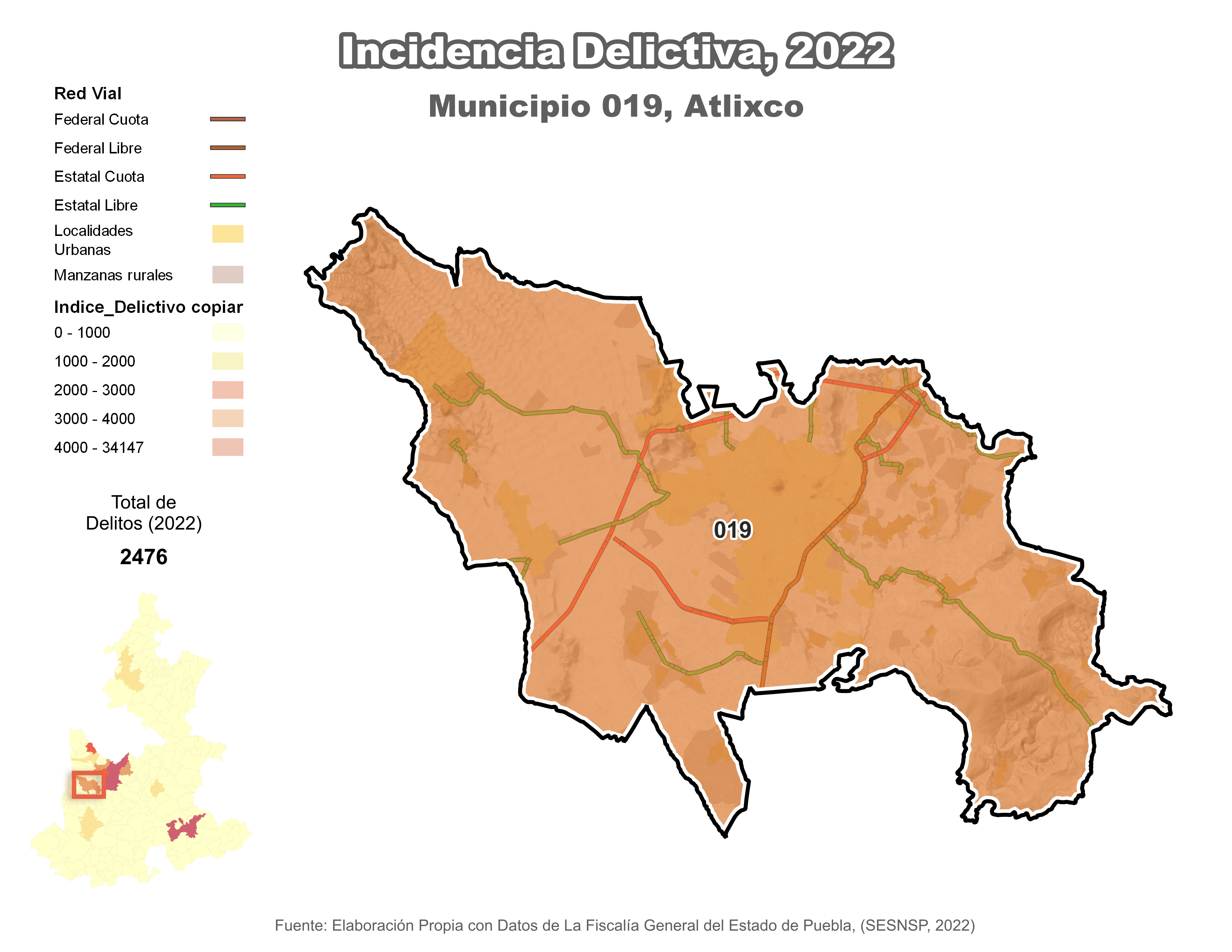 Biblioteca de Mapas - Incidencia delictiva en municipio de Atlixco