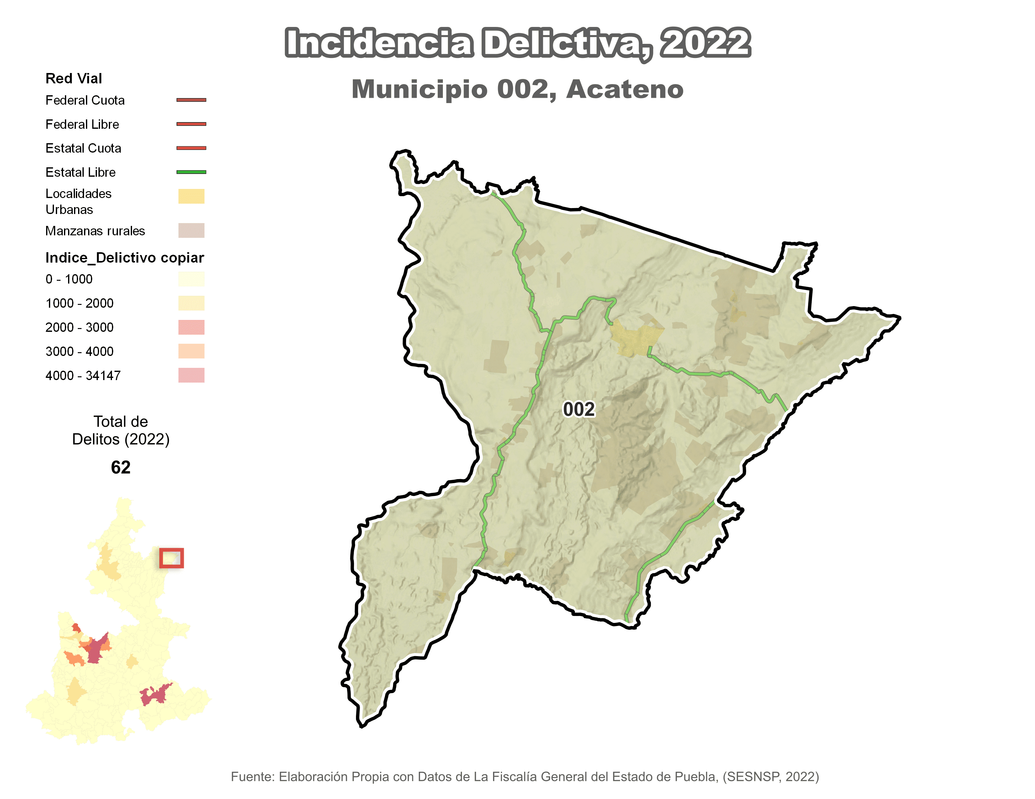 Biblioteca de Mapas - Incidencia delictiva en municipio de Acateno