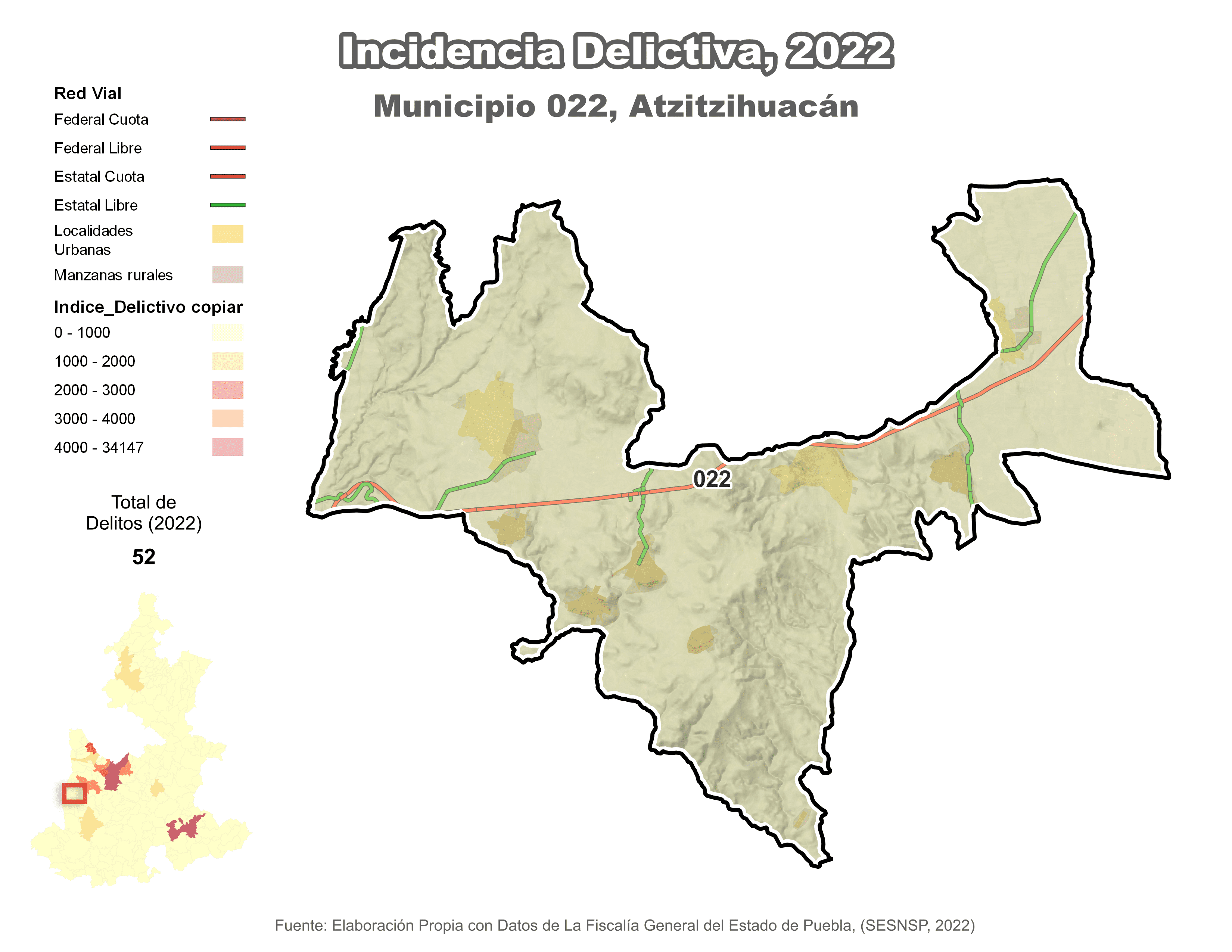 Biblioteca de Mapas - Incidencia delictiva en municipio de Atzitzihuacán