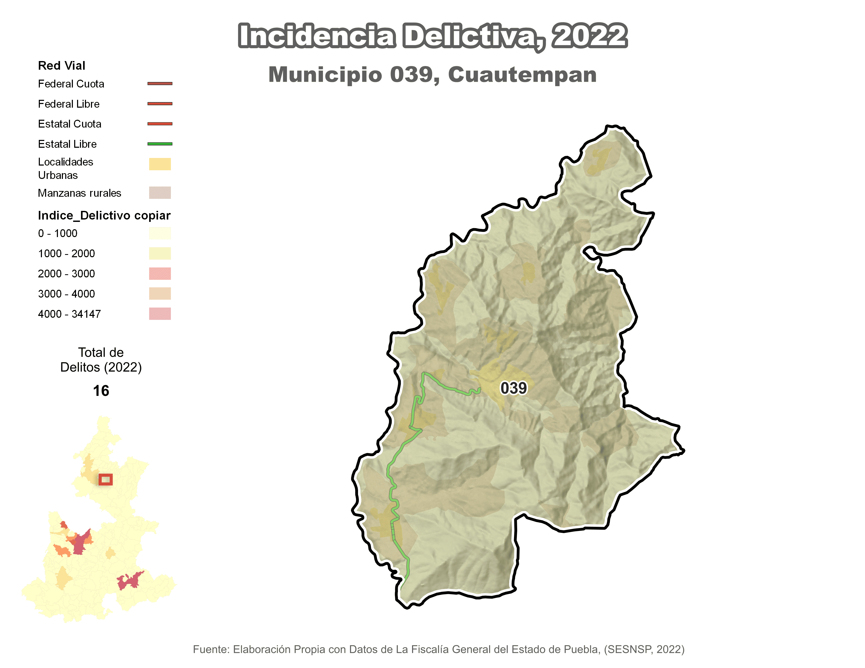 Biblioteca de Mapas - Incidencia delictiva en municipio de Cuautempan