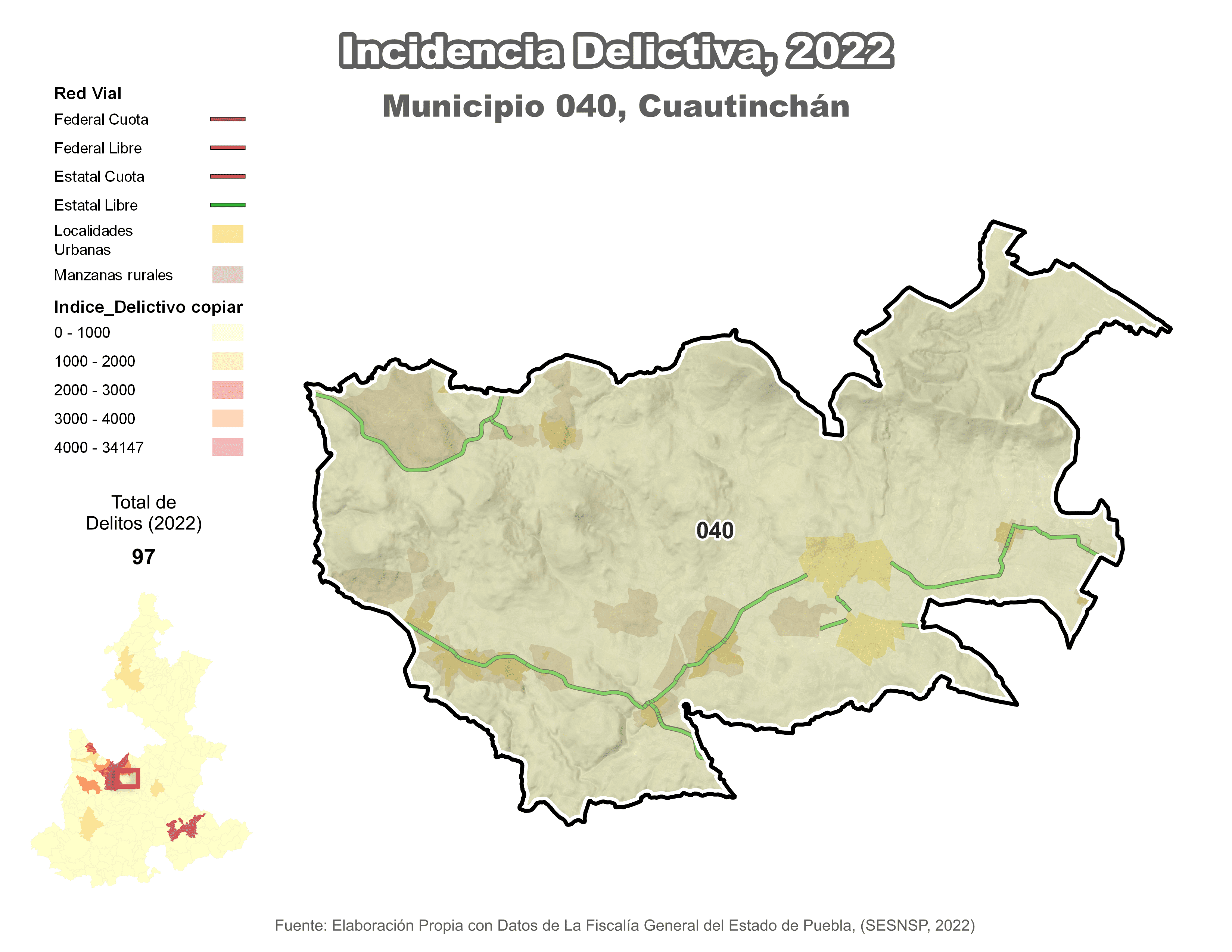 Biblioteca de Mapas - Incidencia delictiva en municipio de Cuautinchán