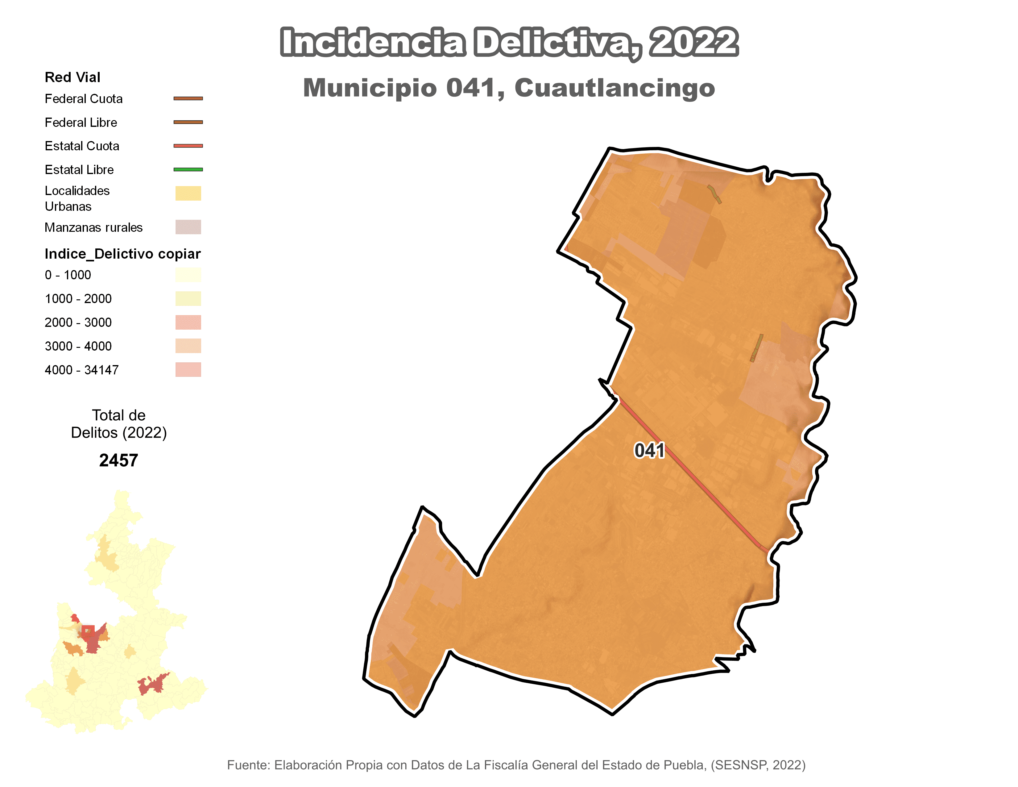 Biblioteca de Mapas - Incidencia delictiva en municipio de Cuautlancingo