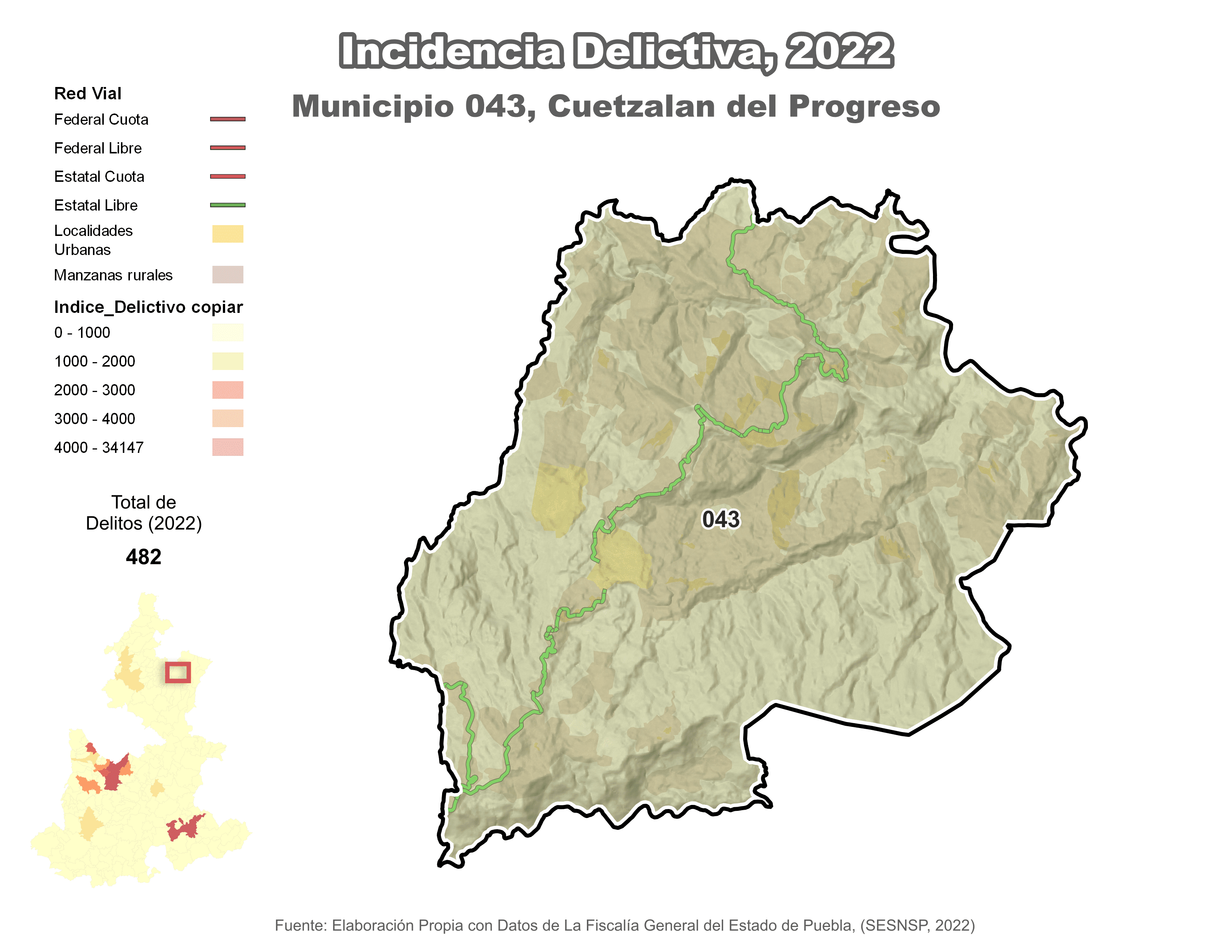 Biblioteca de Mapas - Incidencia delictiva en municipio de Cuetzalan del Progreso