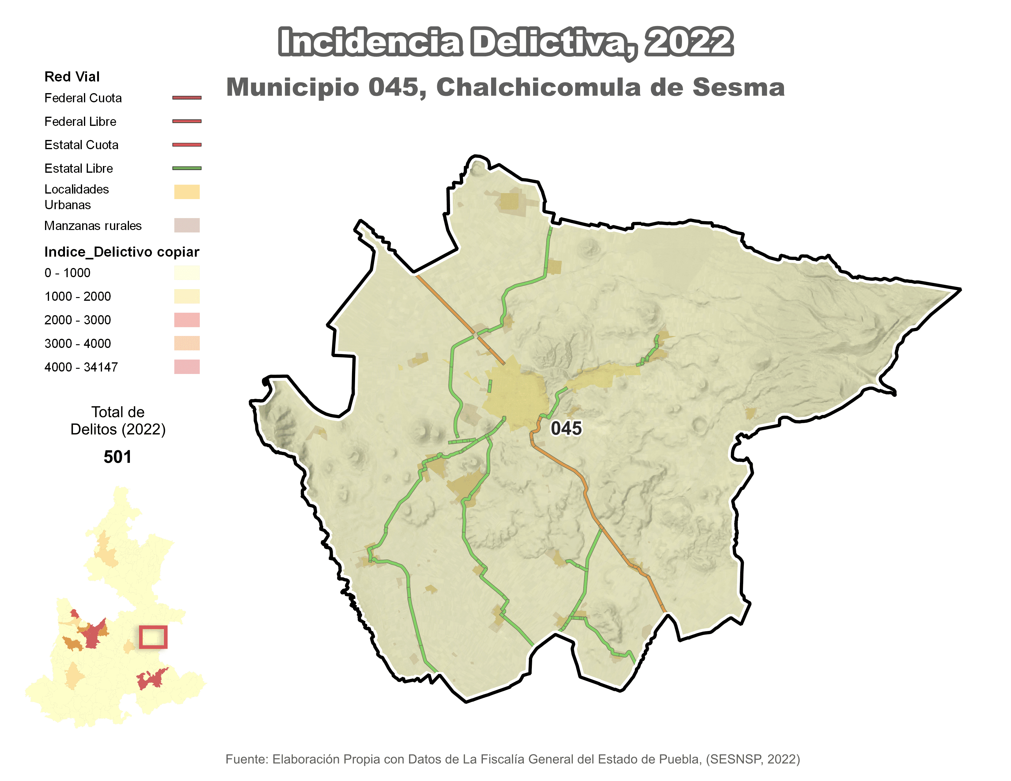 Biblioteca de Mapas - Incidencia delictiva en municipio de Chalchicomula de Sesma