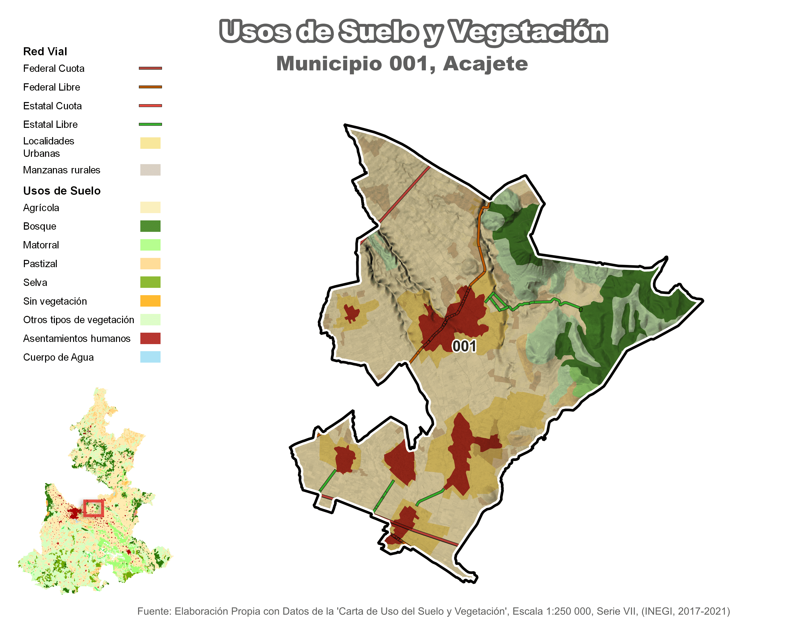 Biblioteca de Mapas - Uso de Suelo y Vegetación en municipio de Acajete