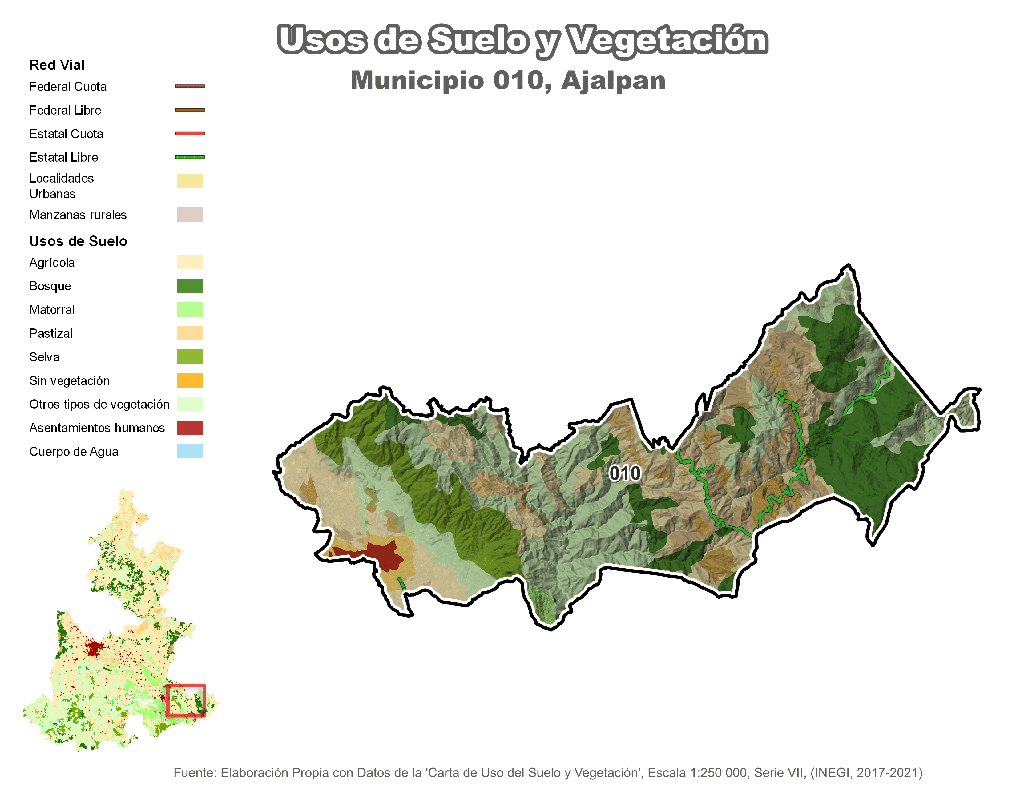 Biblioteca de Mapas - Uso de Suelo y Vegetación en municipio de Ajalpan