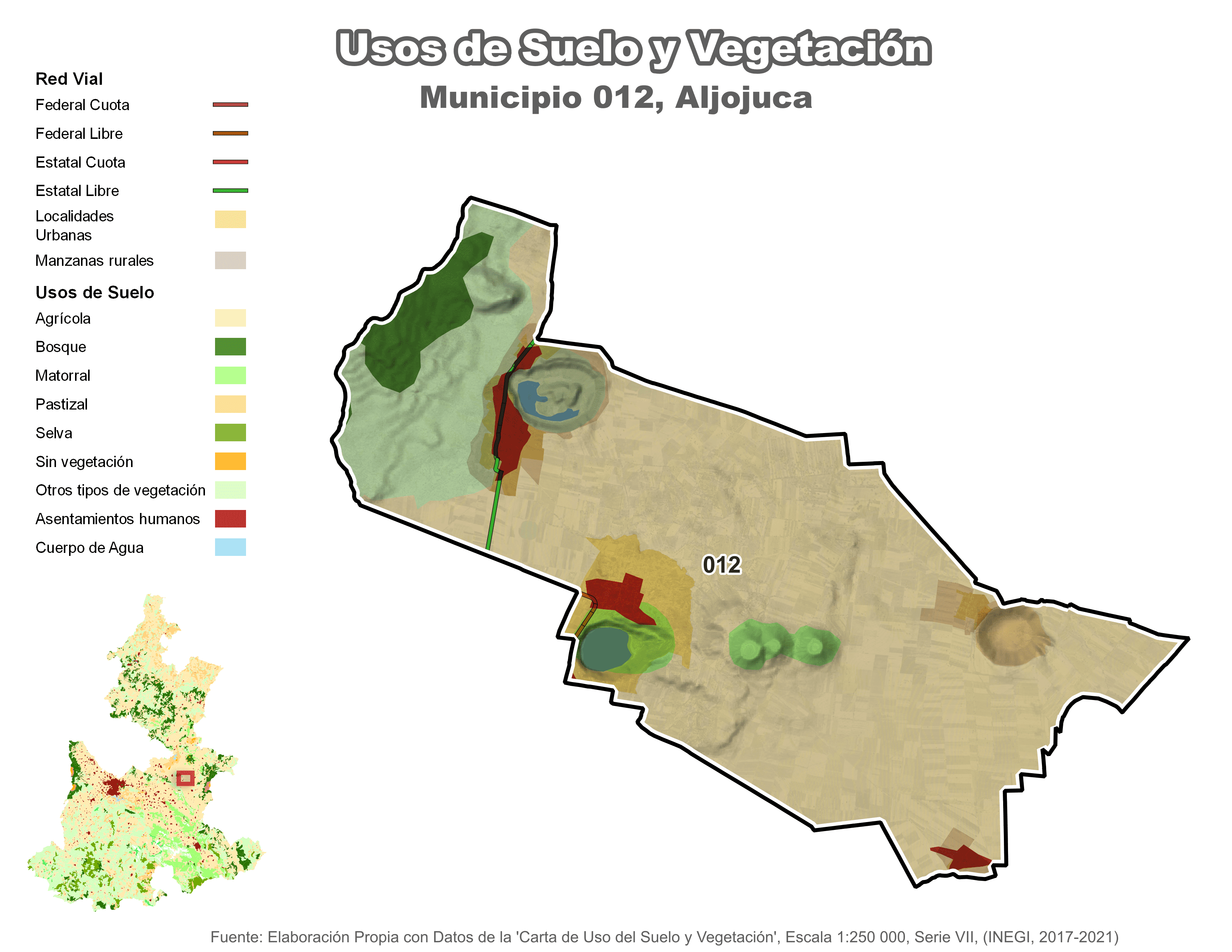 Biblioteca de Mapas - Uso de Suelo y Vegetación en municipio de Aljojuca