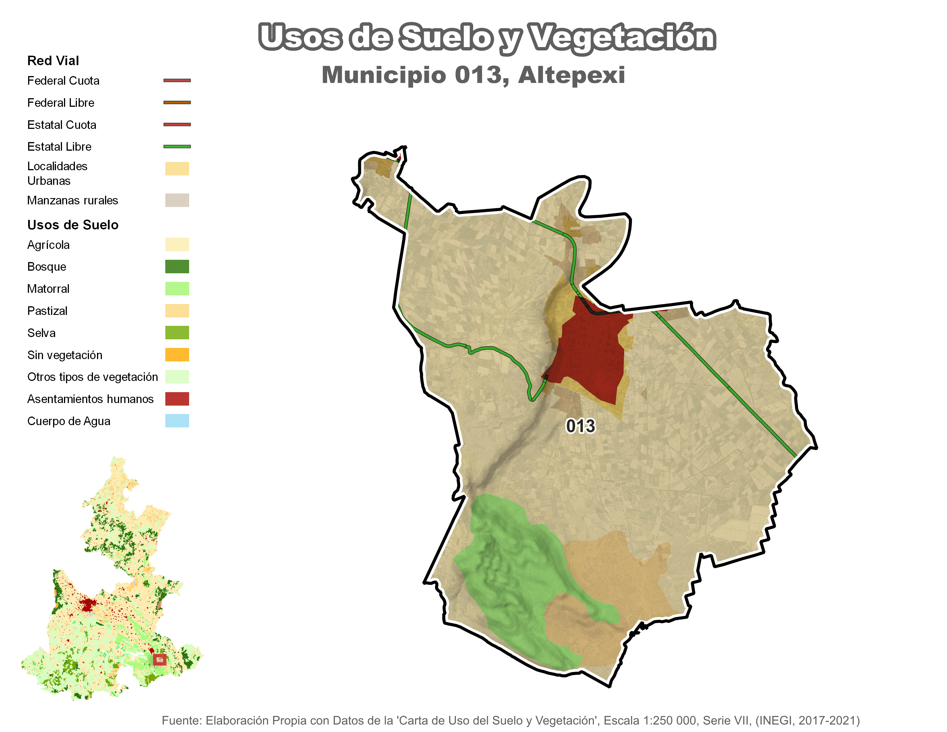 Biblioteca de Mapas - Uso de Suelo y Vegetación en municipio de Altepexi