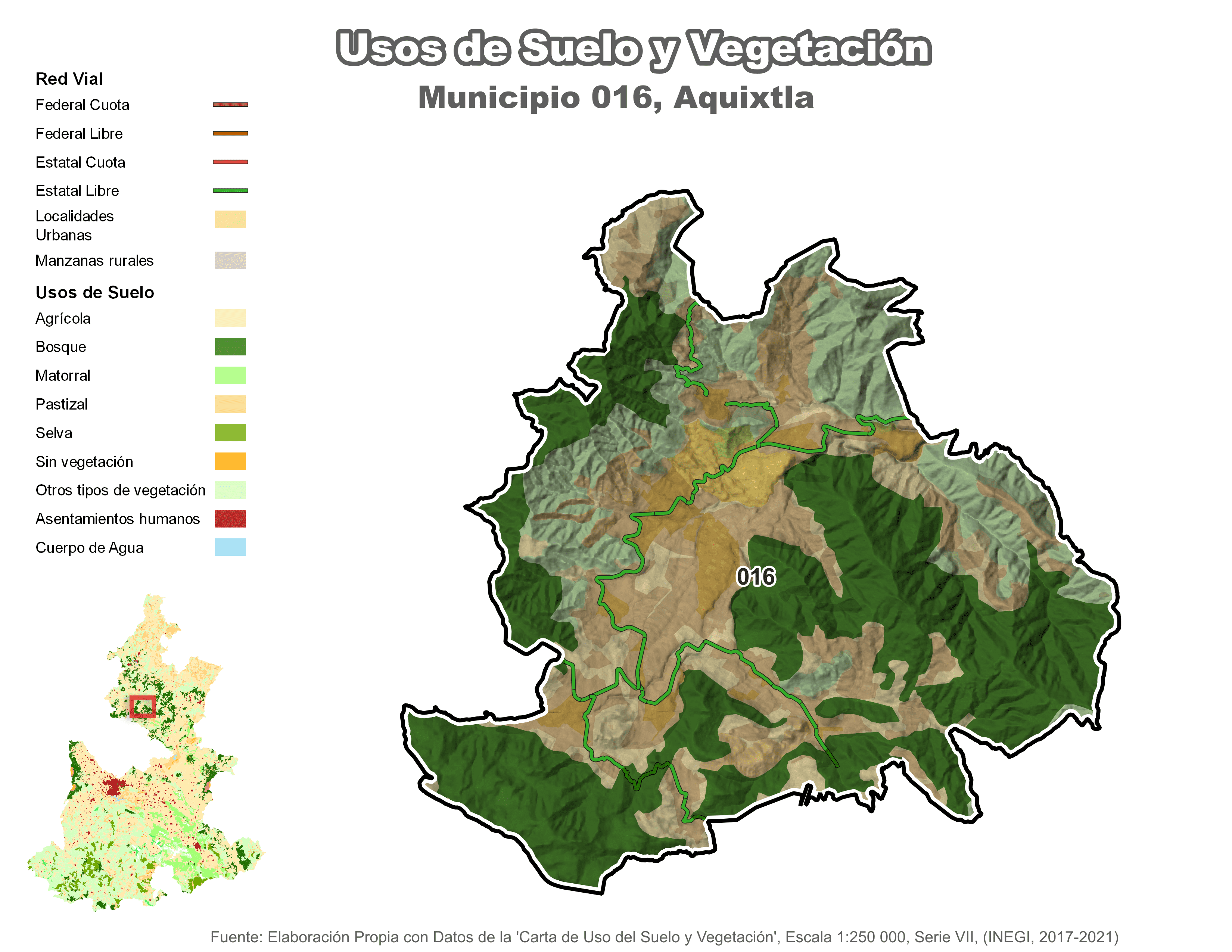 Biblioteca de Mapas - Uso de Suelo y Vegetación en municipio de Aquixtla