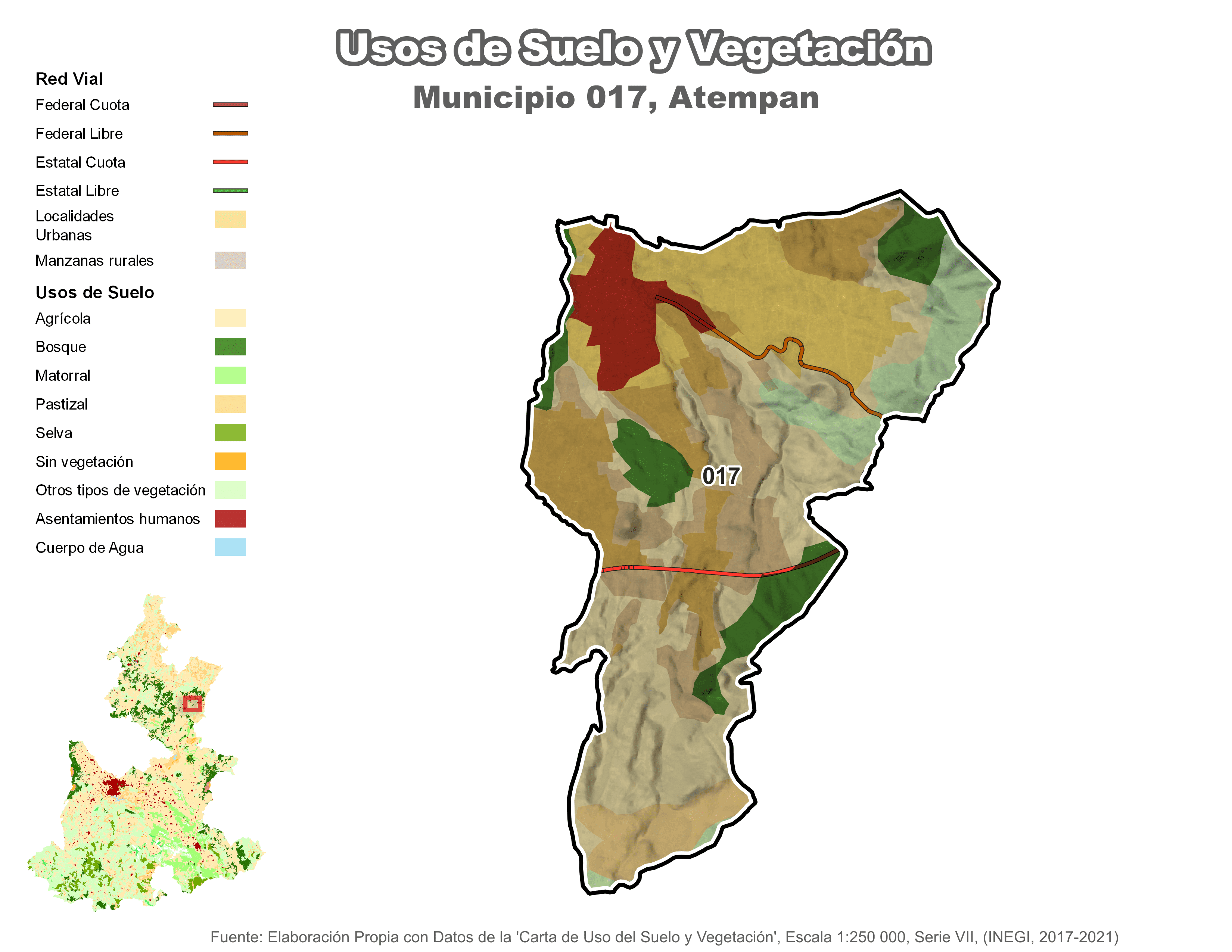 Biblioteca de Mapas - Uso de Suelo y Vegetación en municipio de Atempan