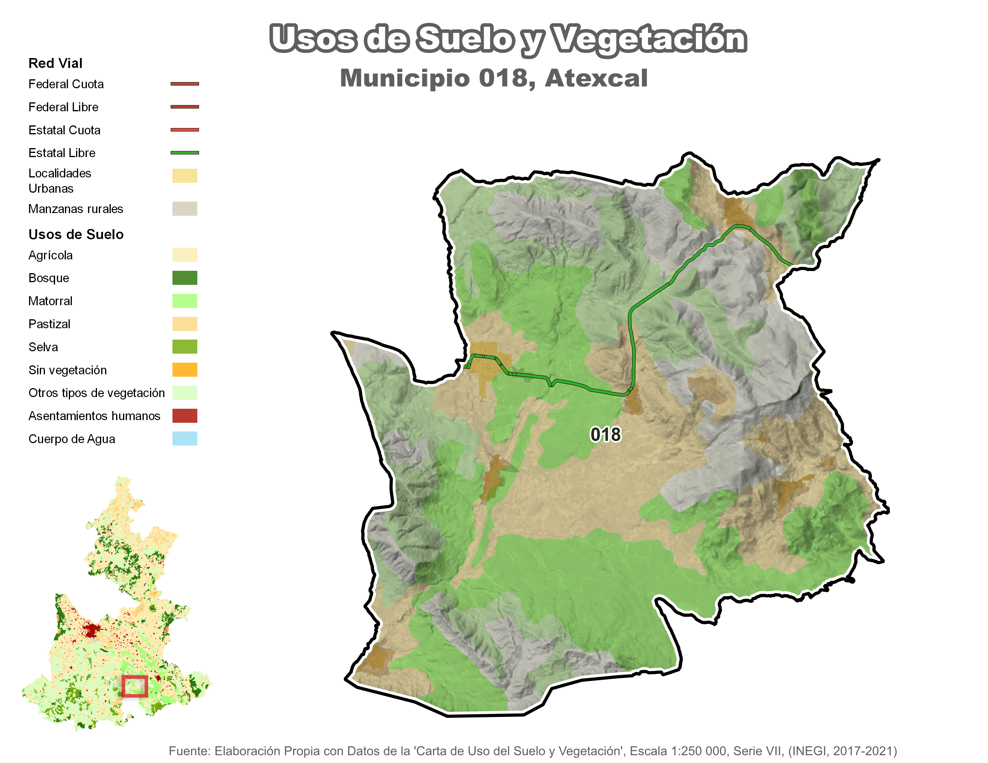 Biblioteca de Mapas - Uso de Suelo y Vegetación en municipio de Atexcal