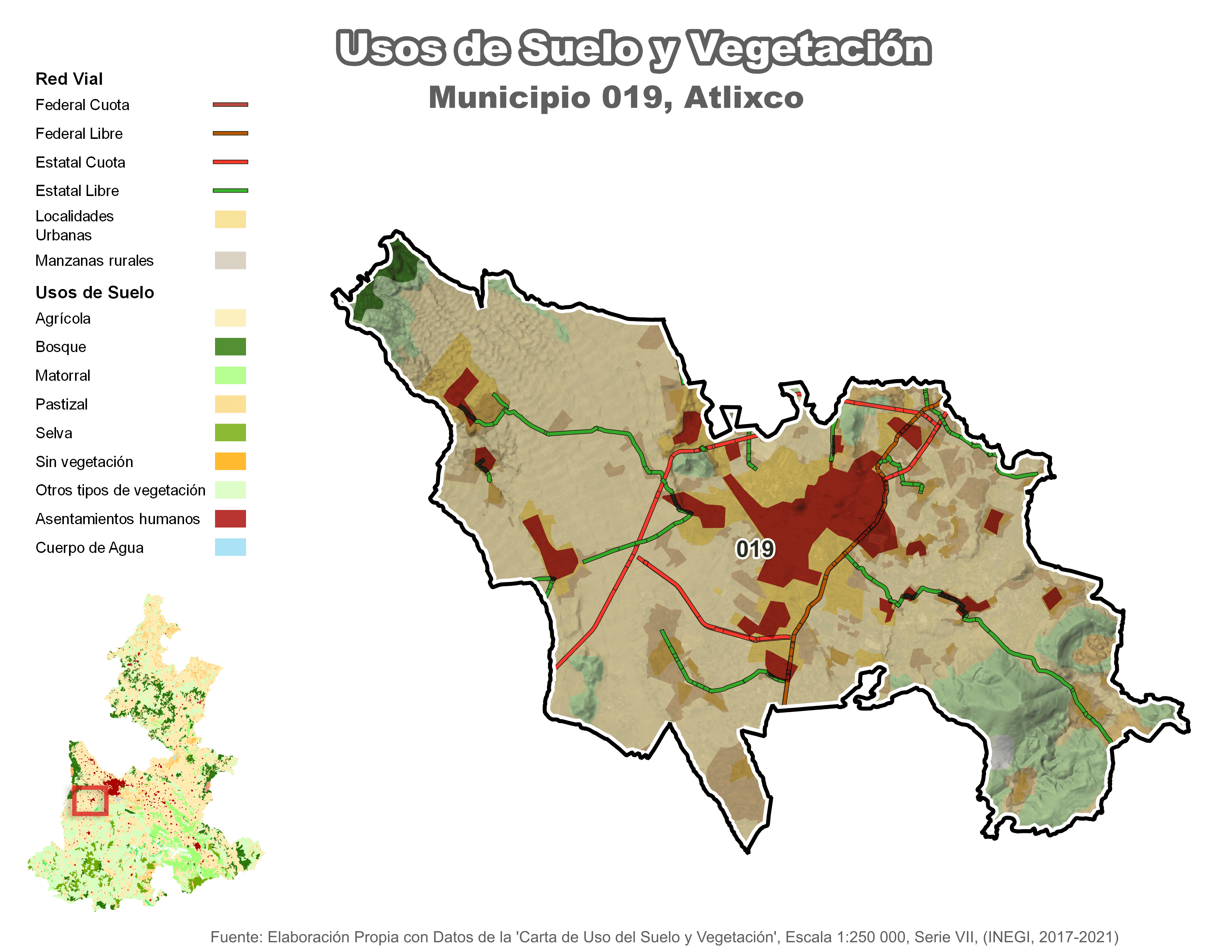 Biblioteca de Mapas - Uso de Suelo y Vegetación en municipio de Atlixco