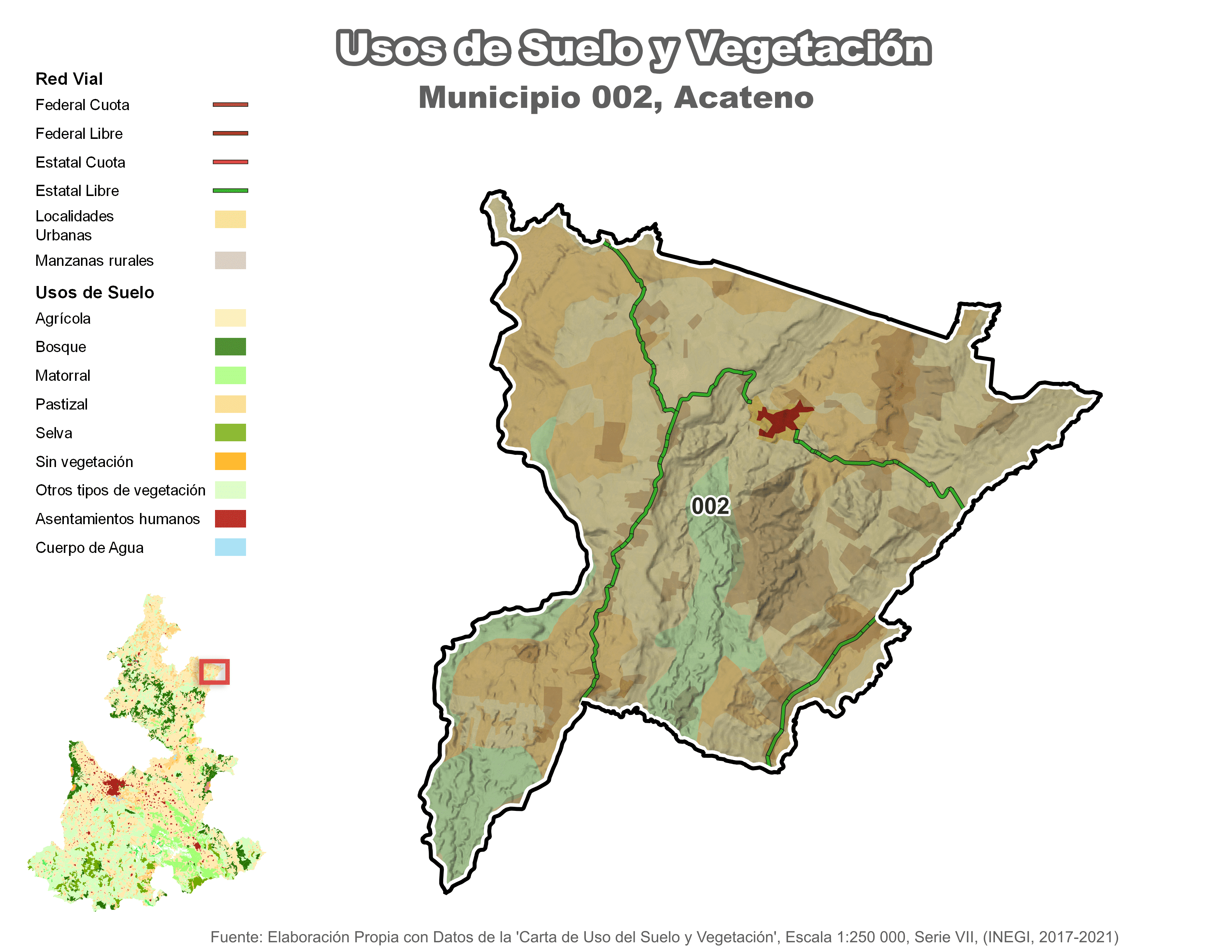 Biblioteca de Mapas - Uso de Suelo y Vegetación en municipio de Acateno