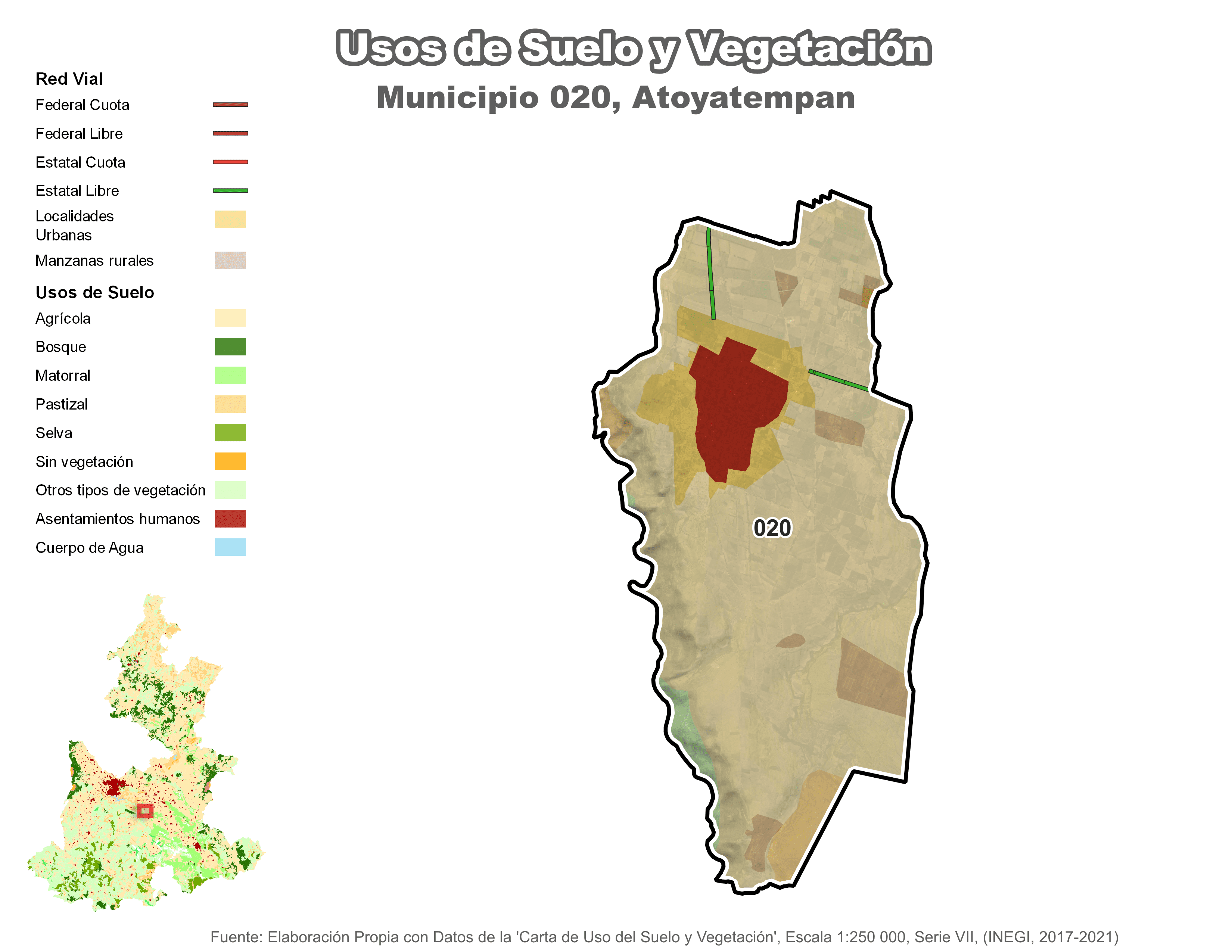 Biblioteca de Mapas - Uso de Suelo y Vegetación en municipio de Atoyatempan