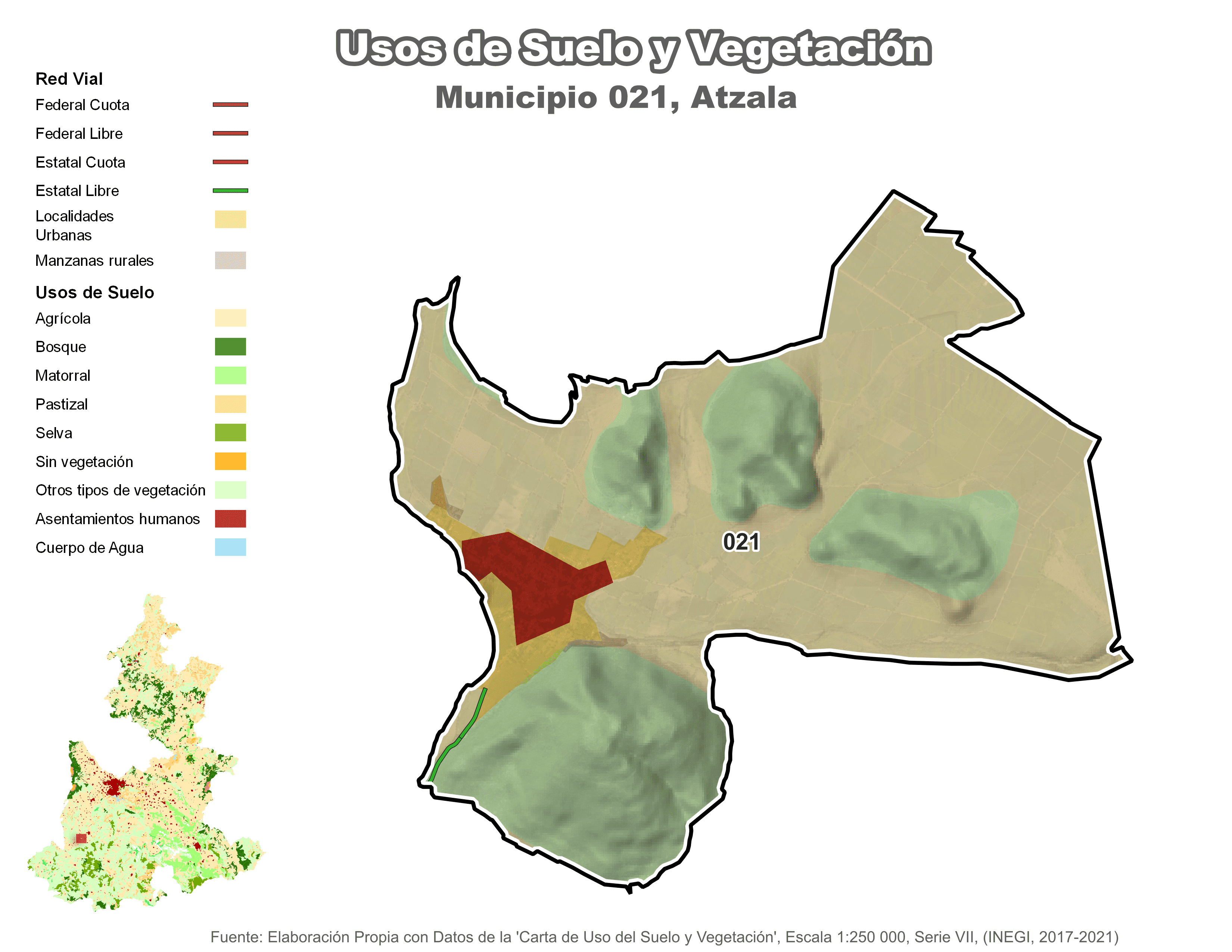 Biblioteca de Mapas - Uso de Suelo y Vegetación en municipio de Atzala