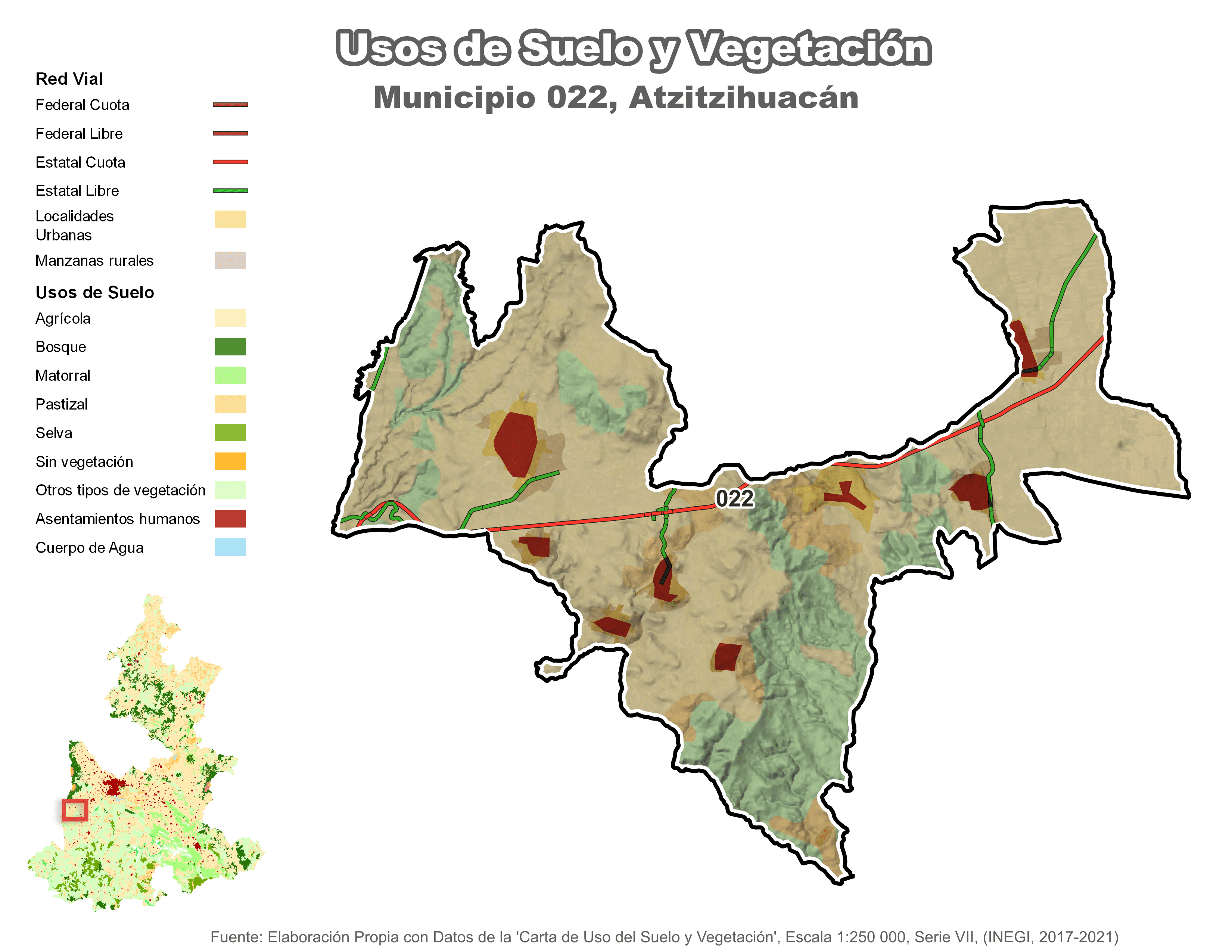 Biblioteca de Mapas - Uso de Suelo y Vegetación en municipio de Atzitzihuacán